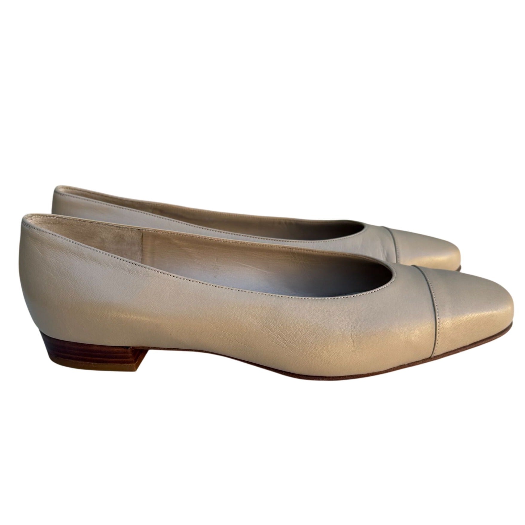 L'Arcad Classique Shoe Beige Leather Low Heel Flats 41 Made In Italy Minimalist