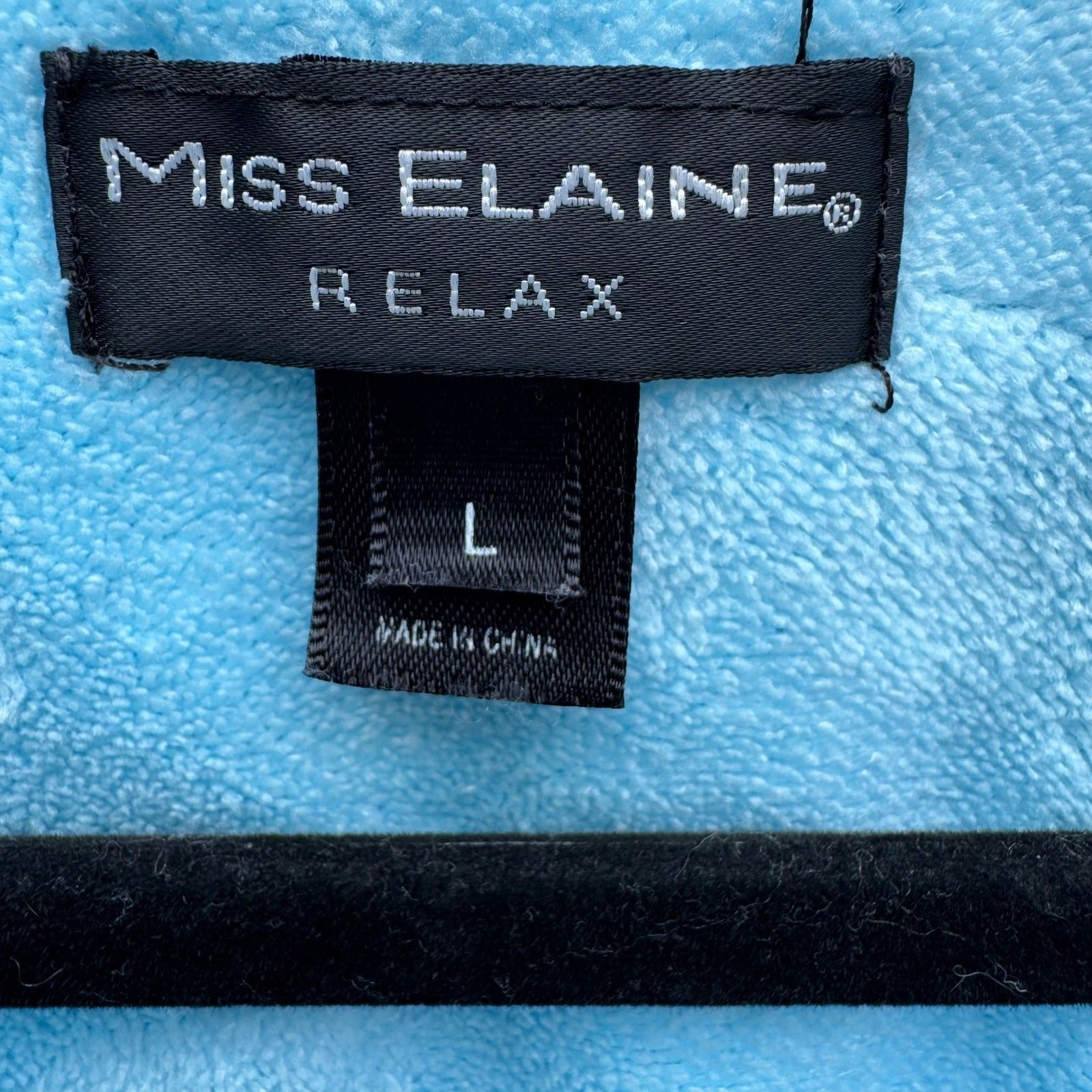 Miss Elaine Relax Blue Floral Embossed Terry Cloth Zip Front Robe L Loungewear