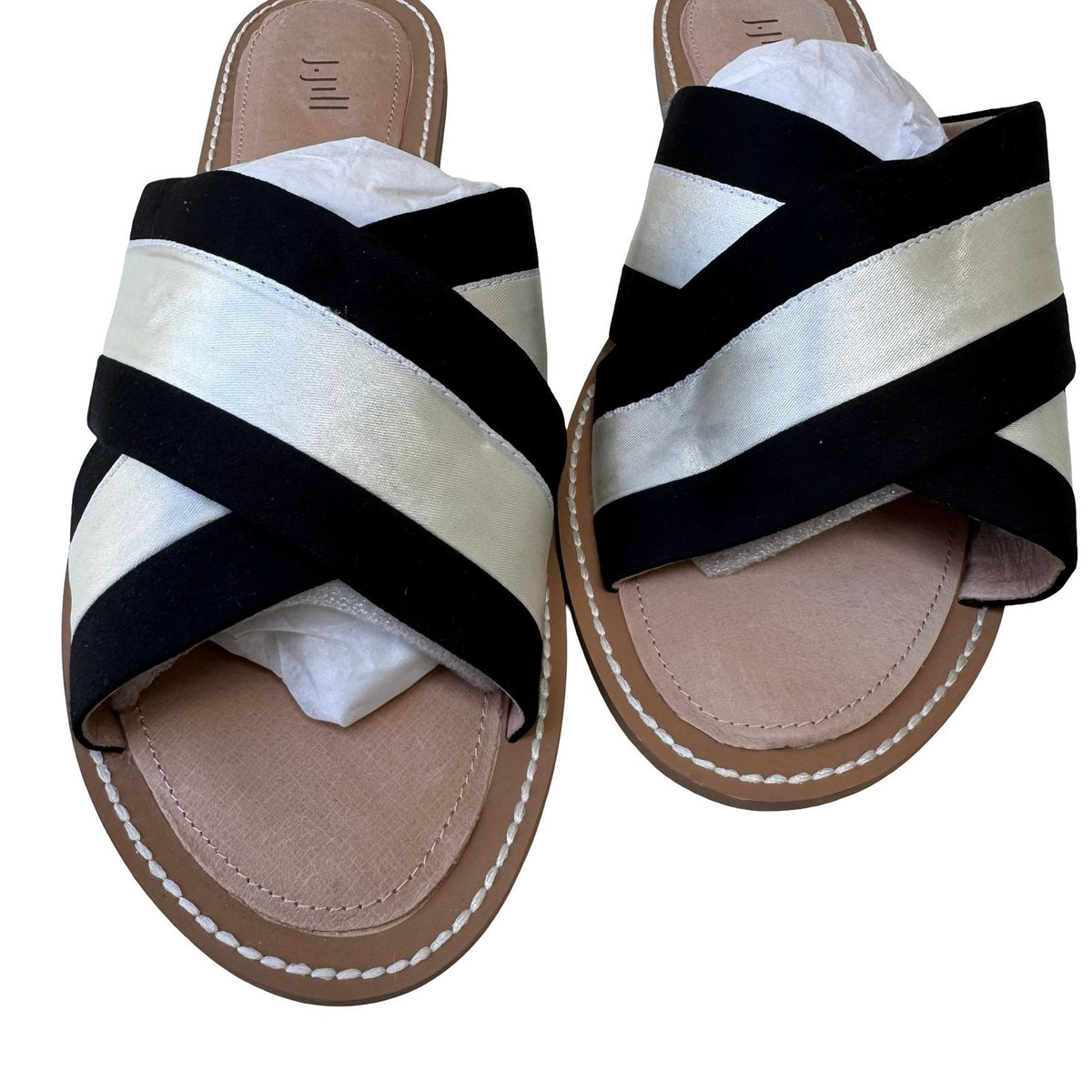 J. Jill Minimalist Coastal Beachy Chic Crisscross Strap Slide Sandals 11 NEW