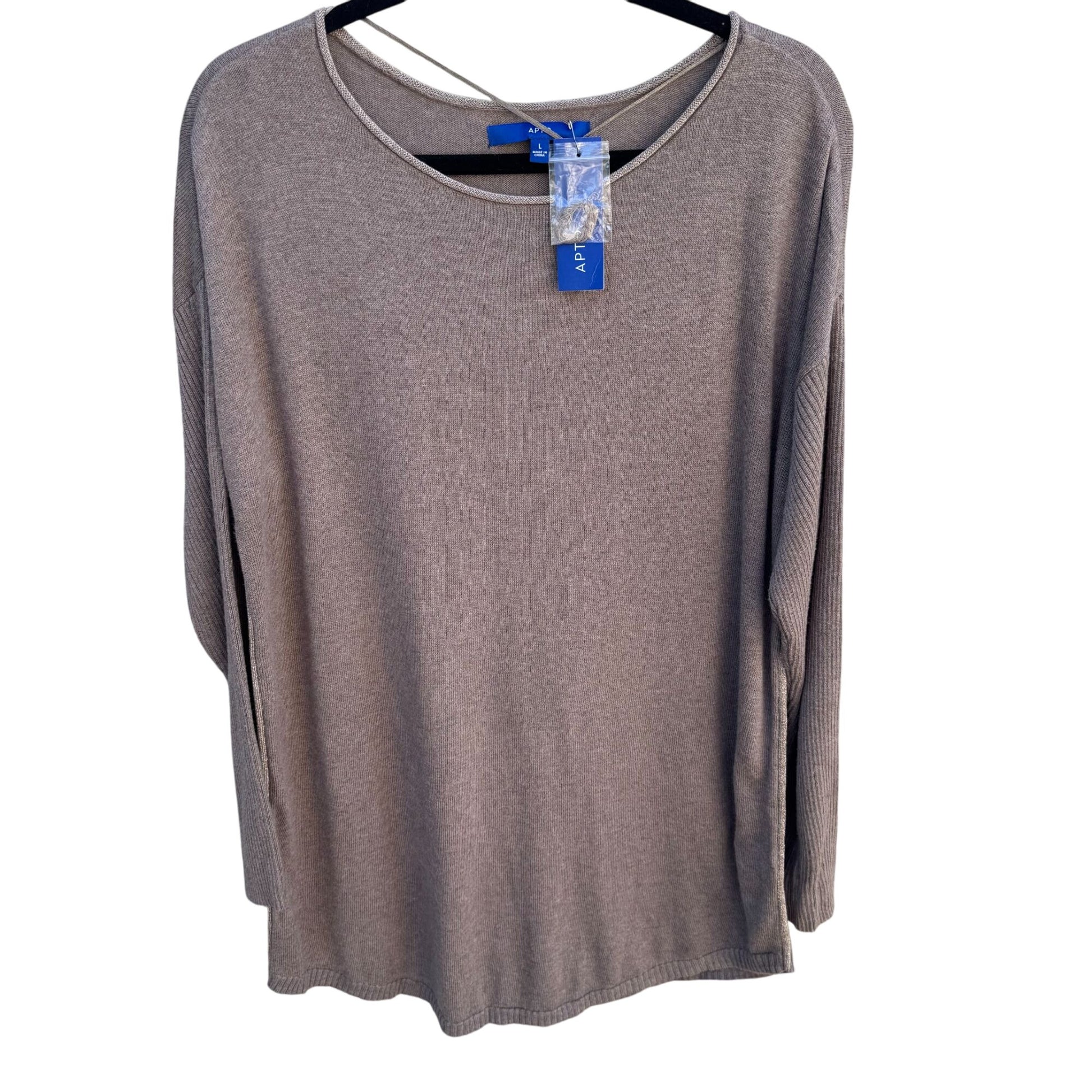 Apt 9 Brown Lagenlook Minimalist Metallic Side Hem Boat Neck Knit Sweater New L