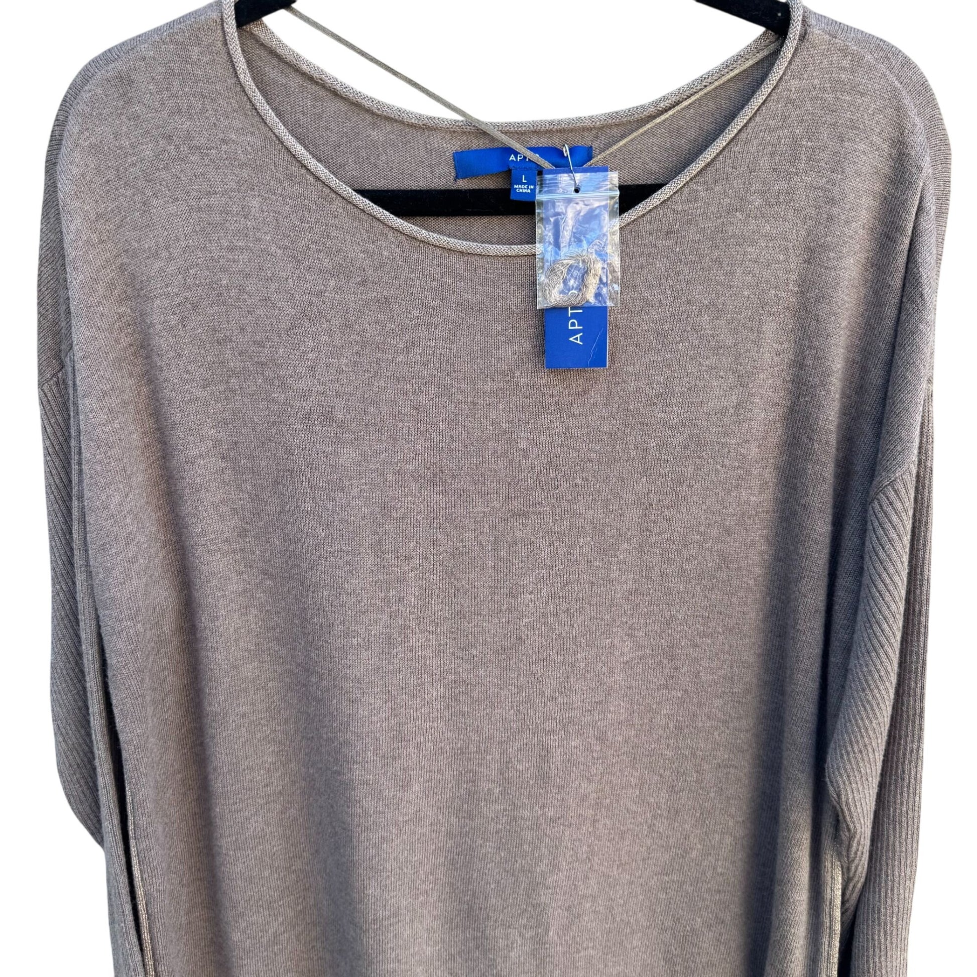 Apt 9 Brown Lagenlook Minimalist Metallic Side Hem Boat Neck Knit Sweater New L