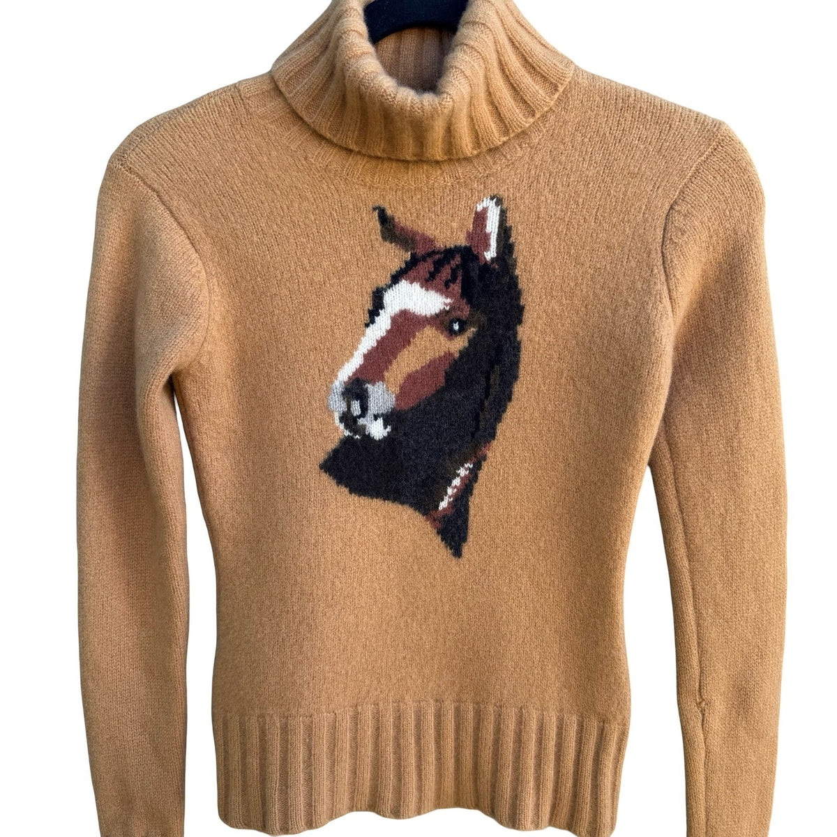 BCBG MAXAZRIA Lambswool Horse Equestrian Preppy Intarsia Turtleneck Sweater XS