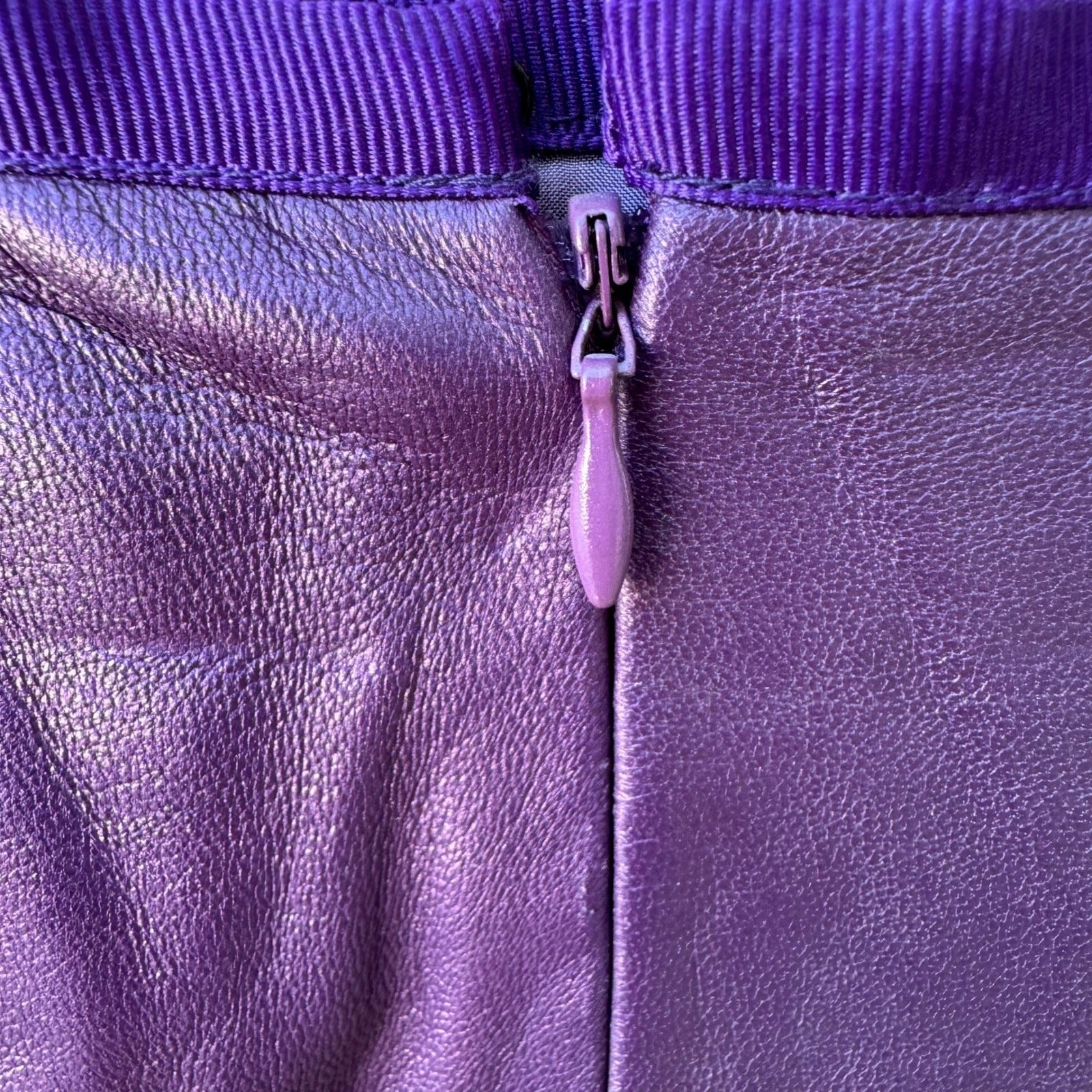 Poleci Y2K Edgy Metallic Purple Leather Pencil Skirt Iridescent Glam Mermaidcore