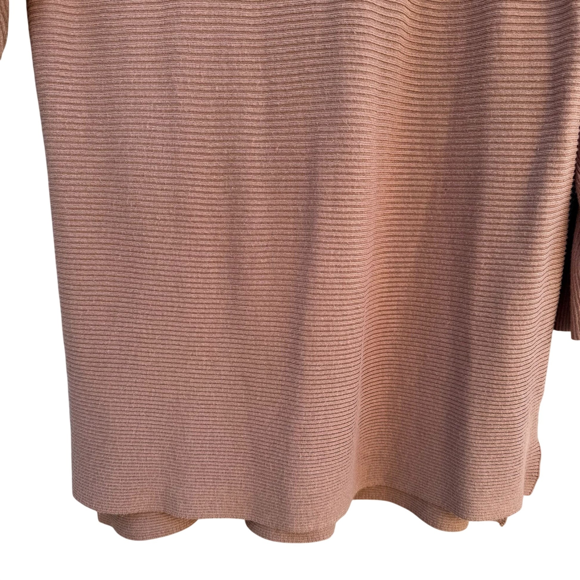 T Tahari Ribbed Camel Cowl Neck Knit Tunic Sweater Womens L Minimalist Lagenlook