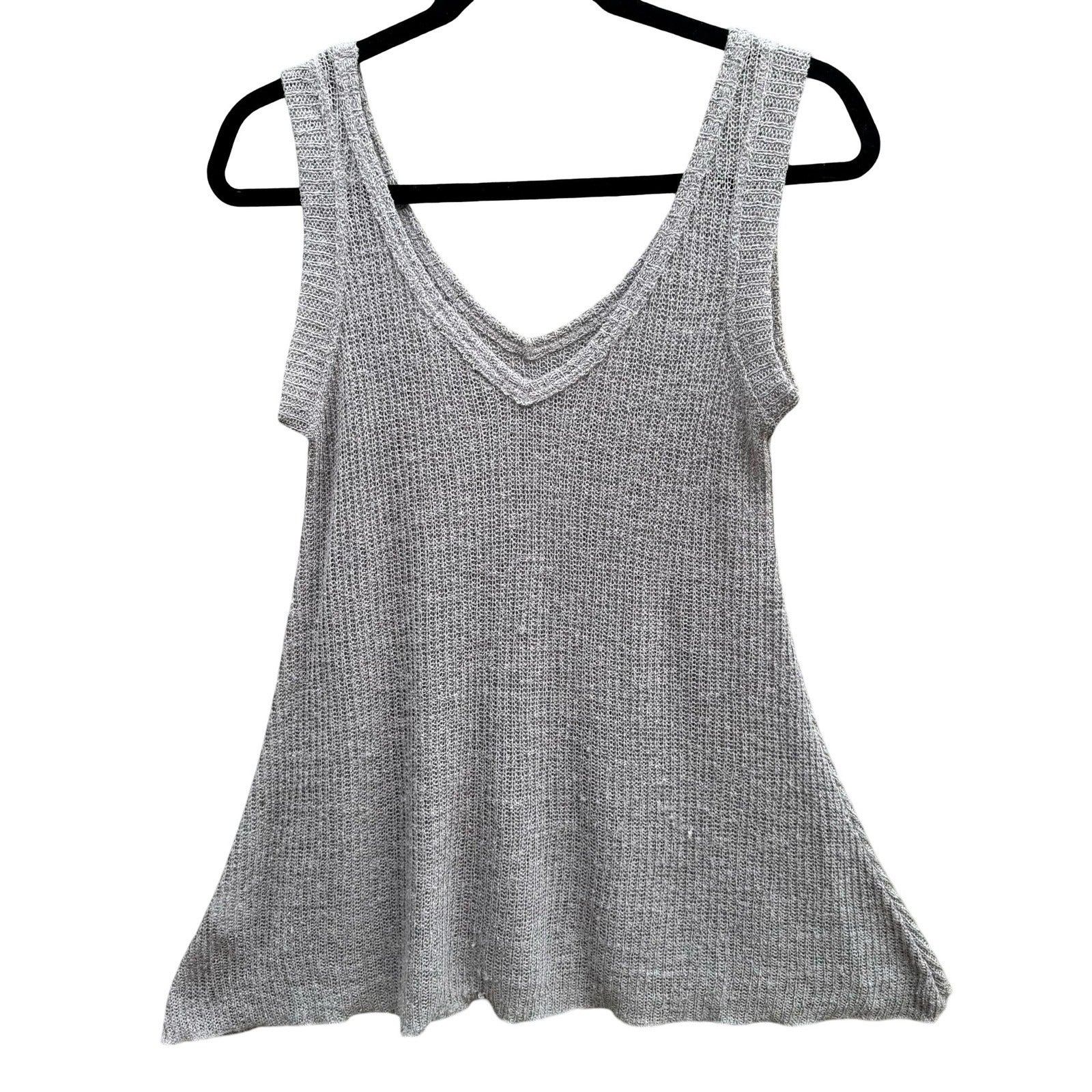 Minimalist Coastal Boho Knit Tank Top Relaxed A-Line Sleeveless Grey Womens S