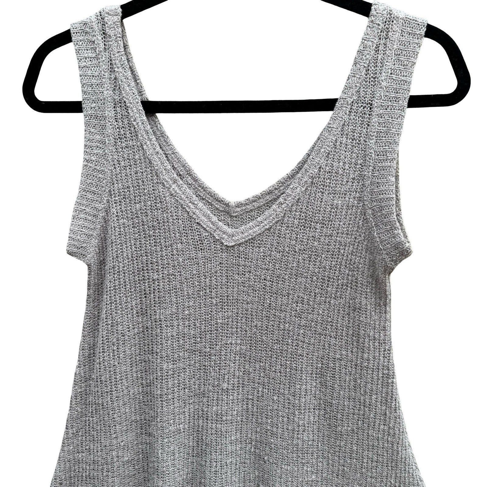 Minimalist Coastal Boho Knit Tank Top Relaxed A-Line Sleeveless Grey Womens S