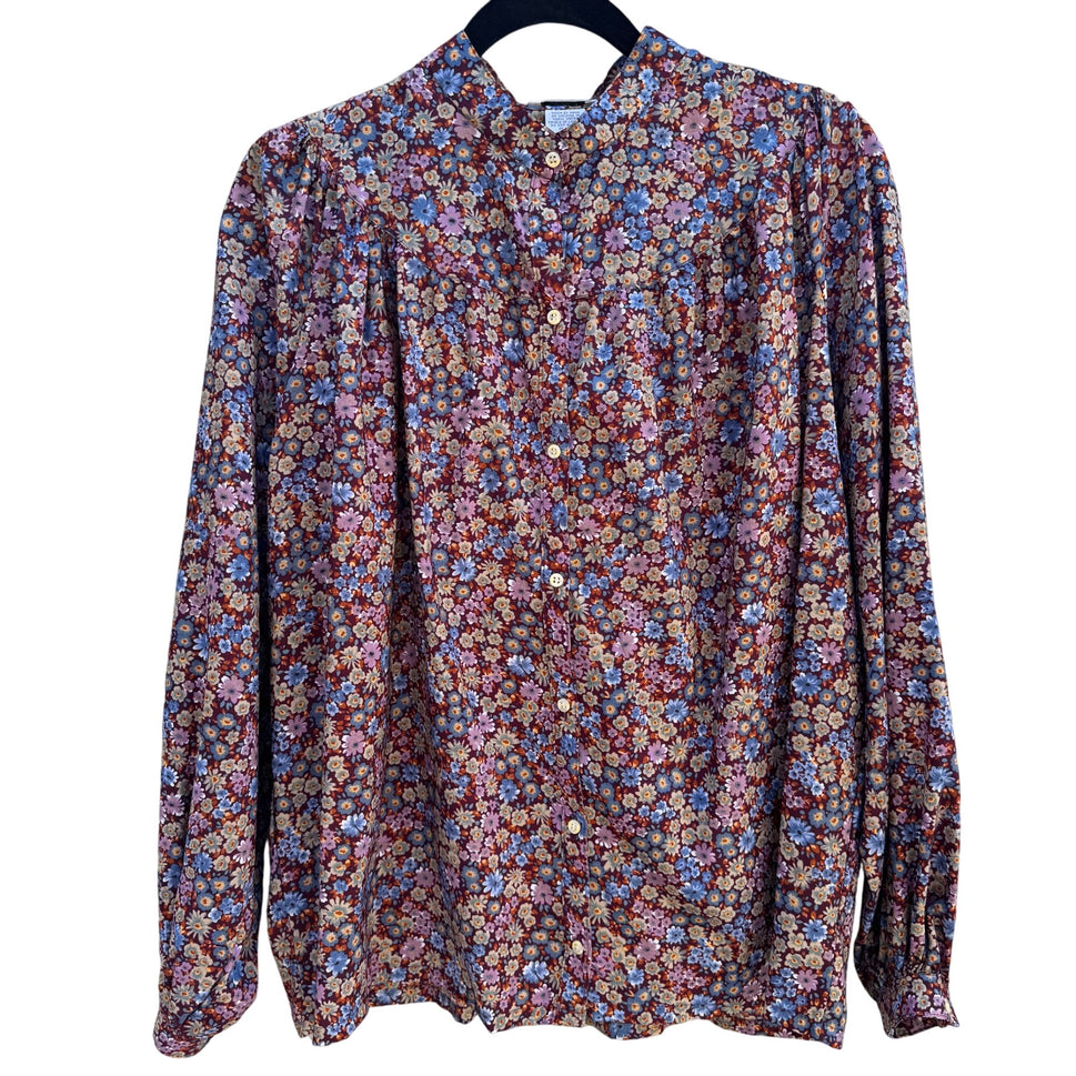 Gene Burton Vintage Floral Button-Up Prairie Long Sleeve Womens Hippie Blouse
