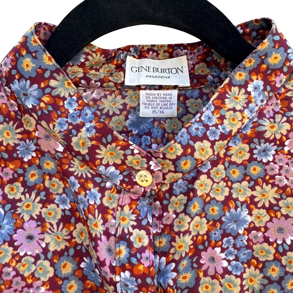 Gene Burton Vintage Floral Button-Up Prairie Long Sleeve Womens Hippie Blouse