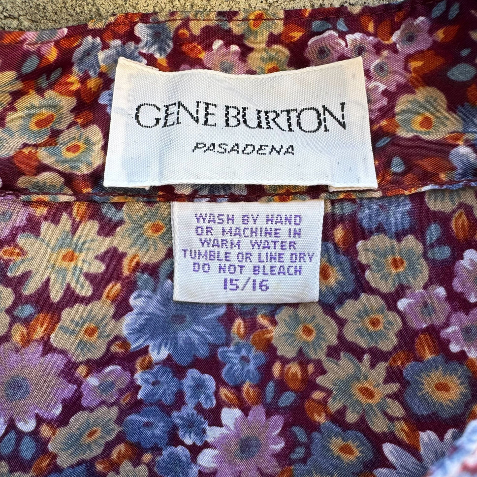 Gene Burton Vintage Floral Button-Up Prairie Long Sleeve Womens Hippie Blouse