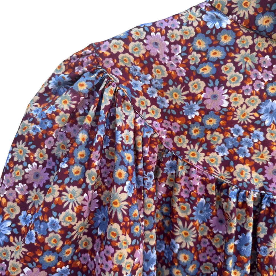 Gene Burton Vintage Floral Button-Up Prairie Long Sleeve Womens Hippie Blouse