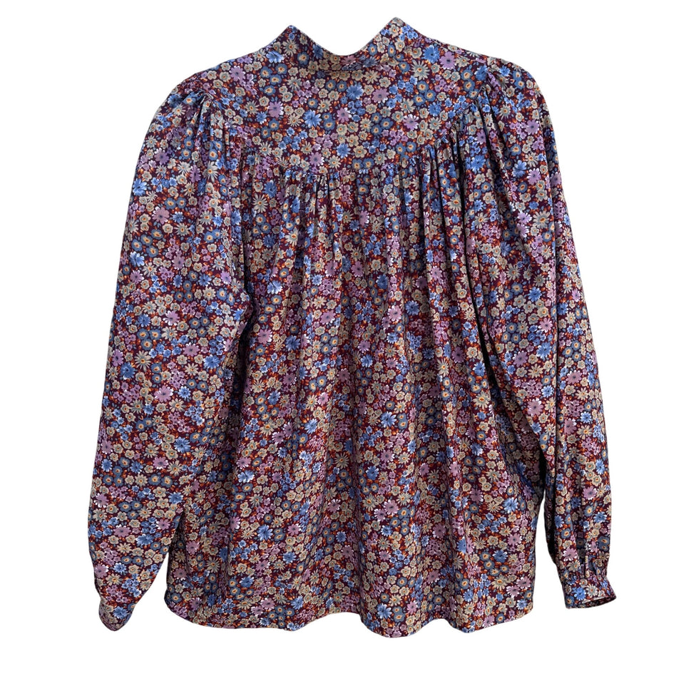 Gene Burton Vintage Floral Button-Up Prairie Long Sleeve Womens Hippie Blouse