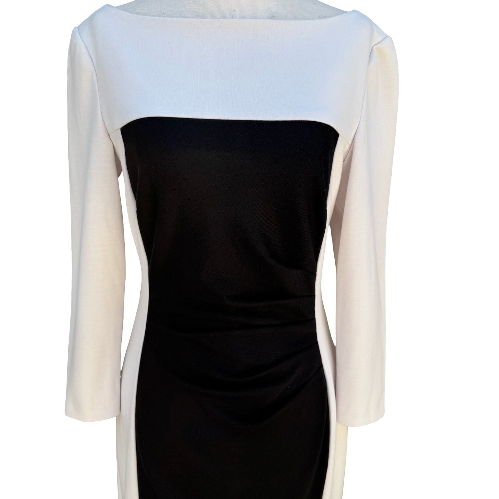 Lauren Ralph Lauren Black White Colorblock Sheath Dress Womens 6 Party Cocktail