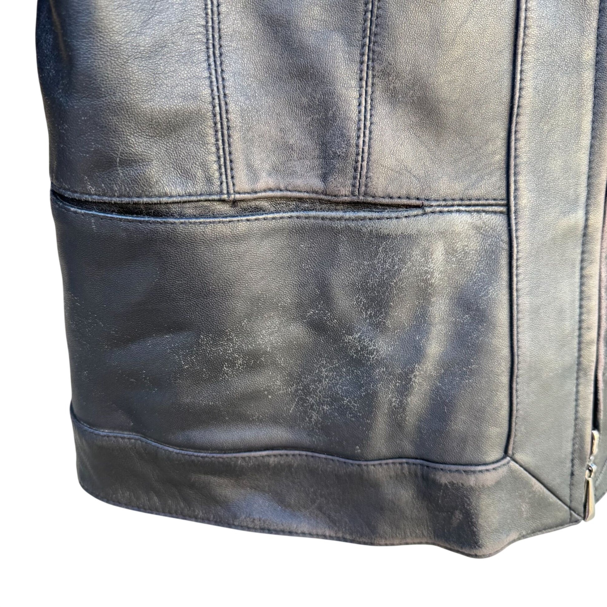 Terry Lewis Vintage Womens Black Distressed Leather Moto Biker Jacket 1/2 Zip