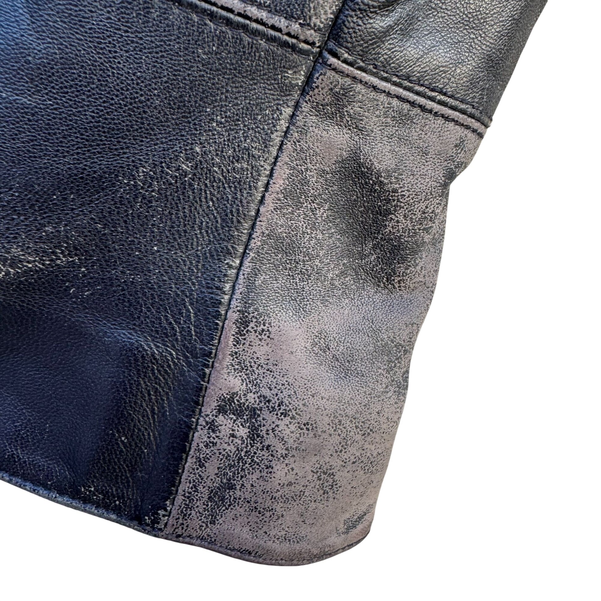 Terry Lewis Vintage Womens Black Distressed Leather Moto Biker Jacket 1/2 Zip