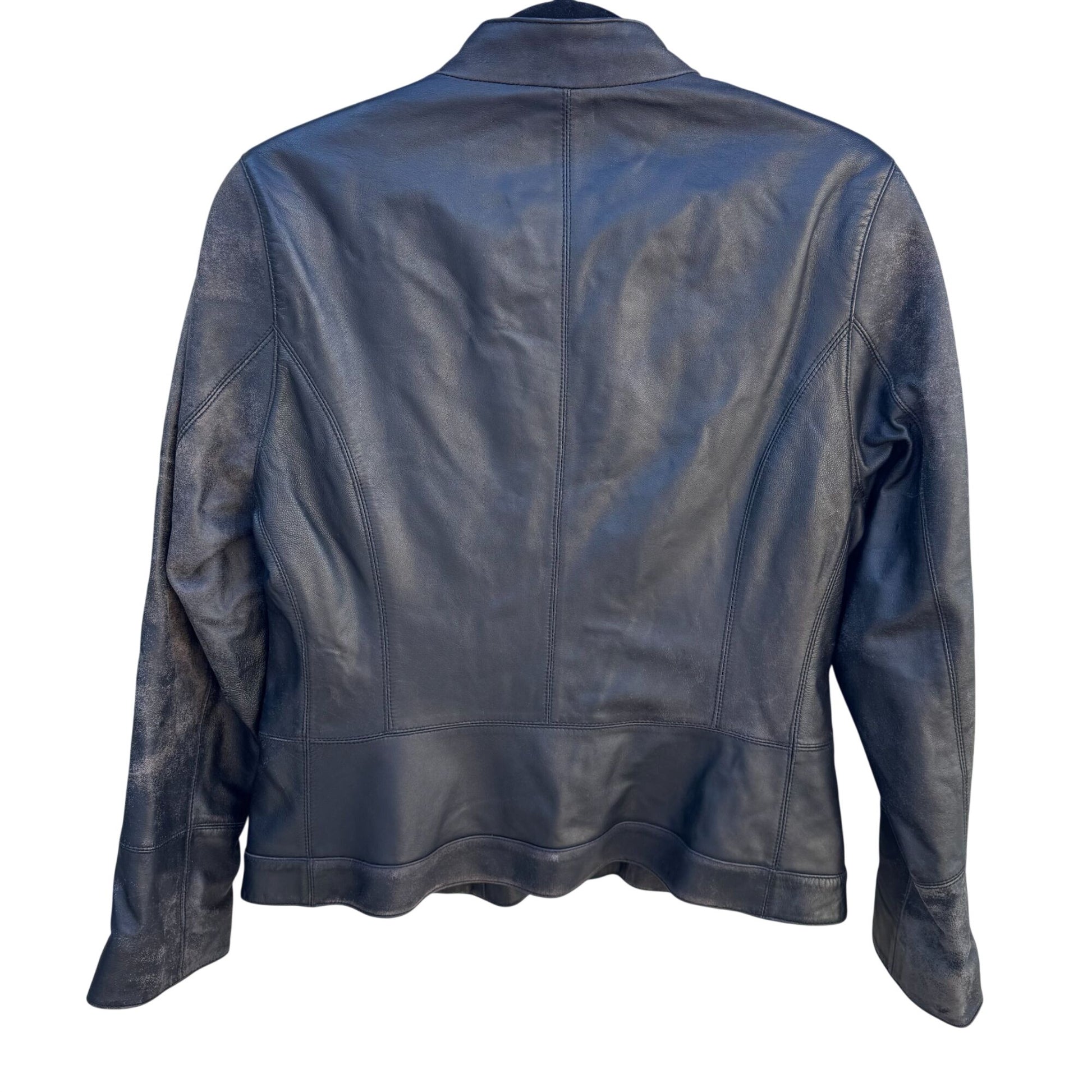 Terry Lewis Vintage Womens Black Distressed Leather Moto Biker Jacket 1/2 Zip