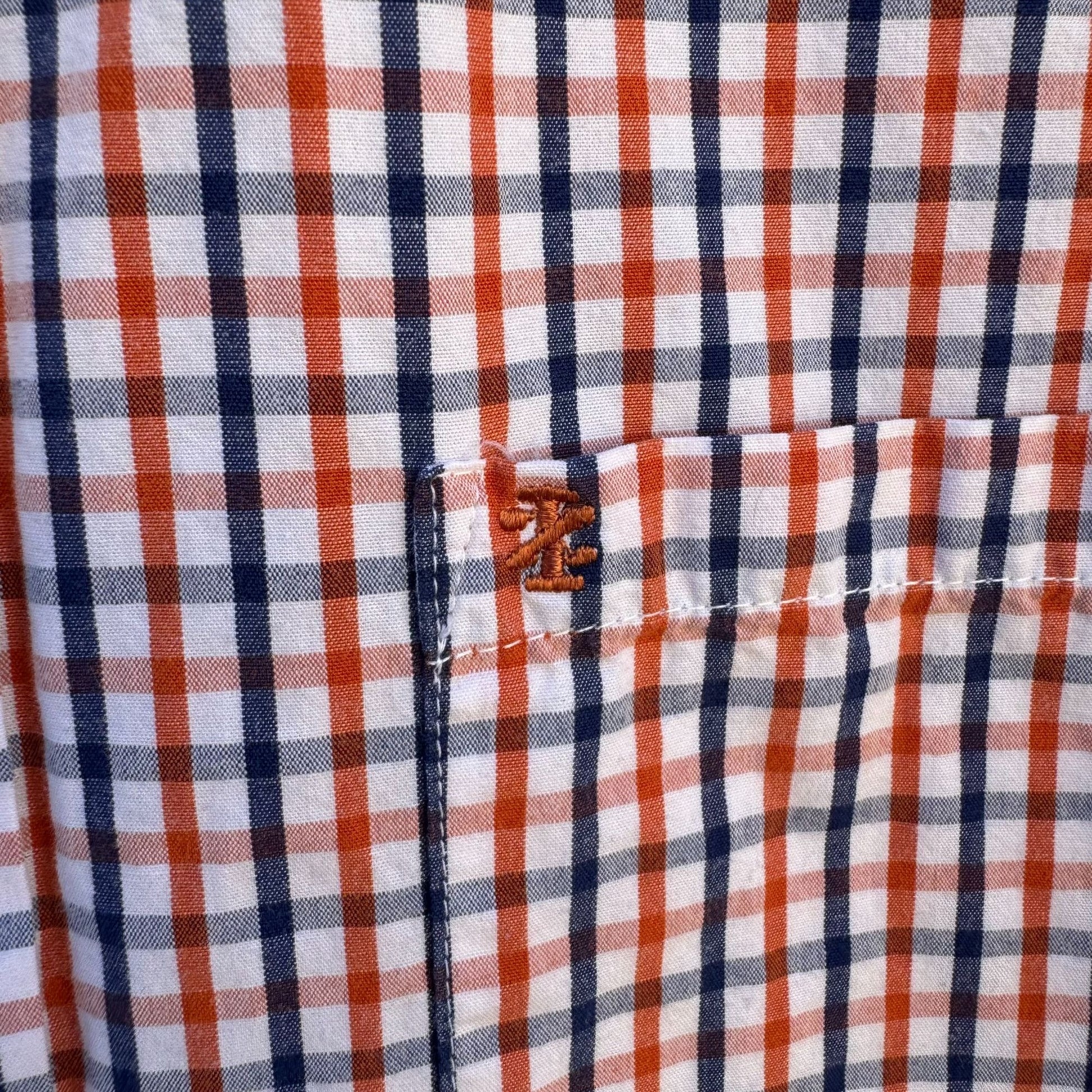 Izod Mens Long Sleeve Button Up Red/Navy/White Plaid Cotton Classic Fit Shirt L