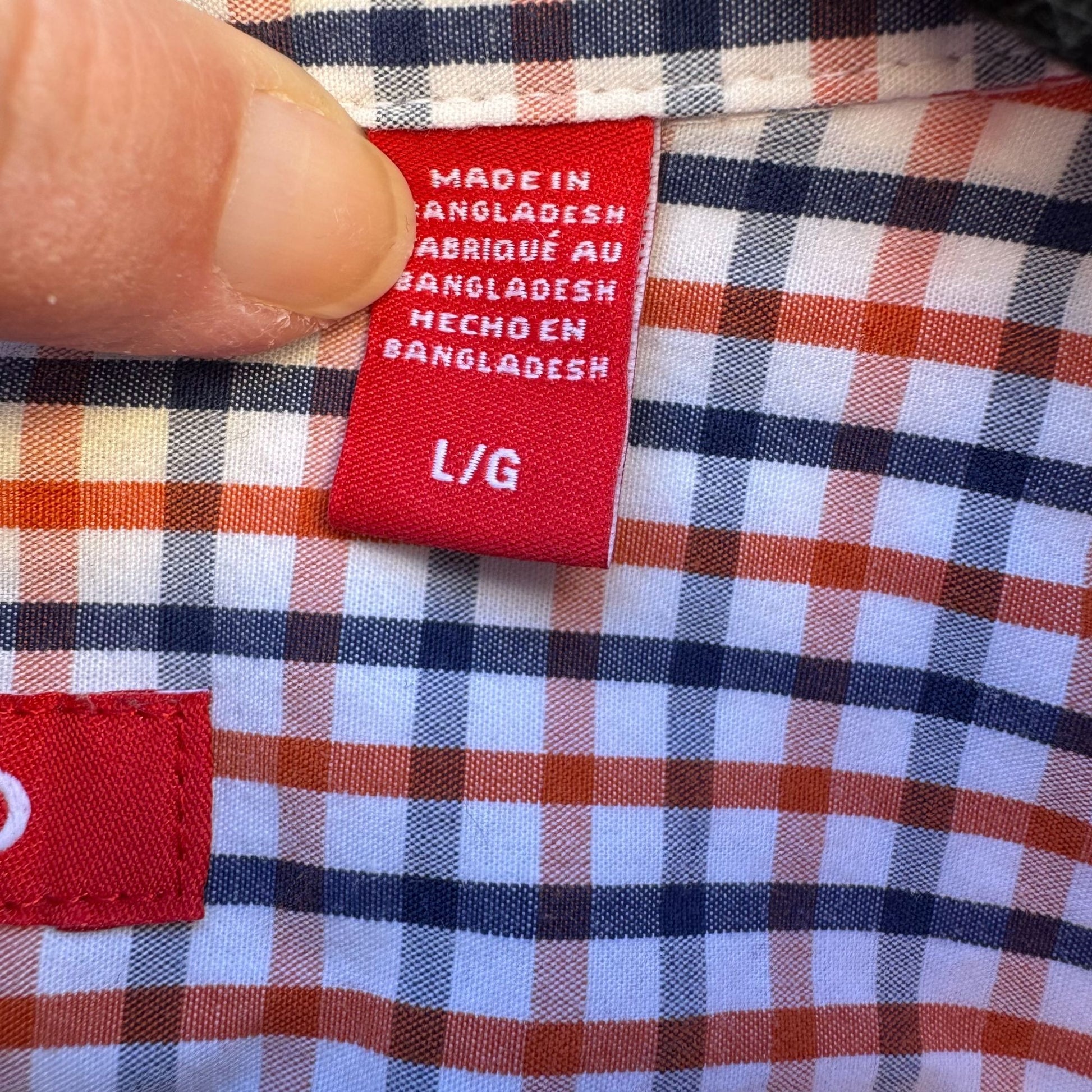 Izod Mens Long Sleeve Button Up Red/Navy/White Plaid Cotton Classic Fit Shirt L