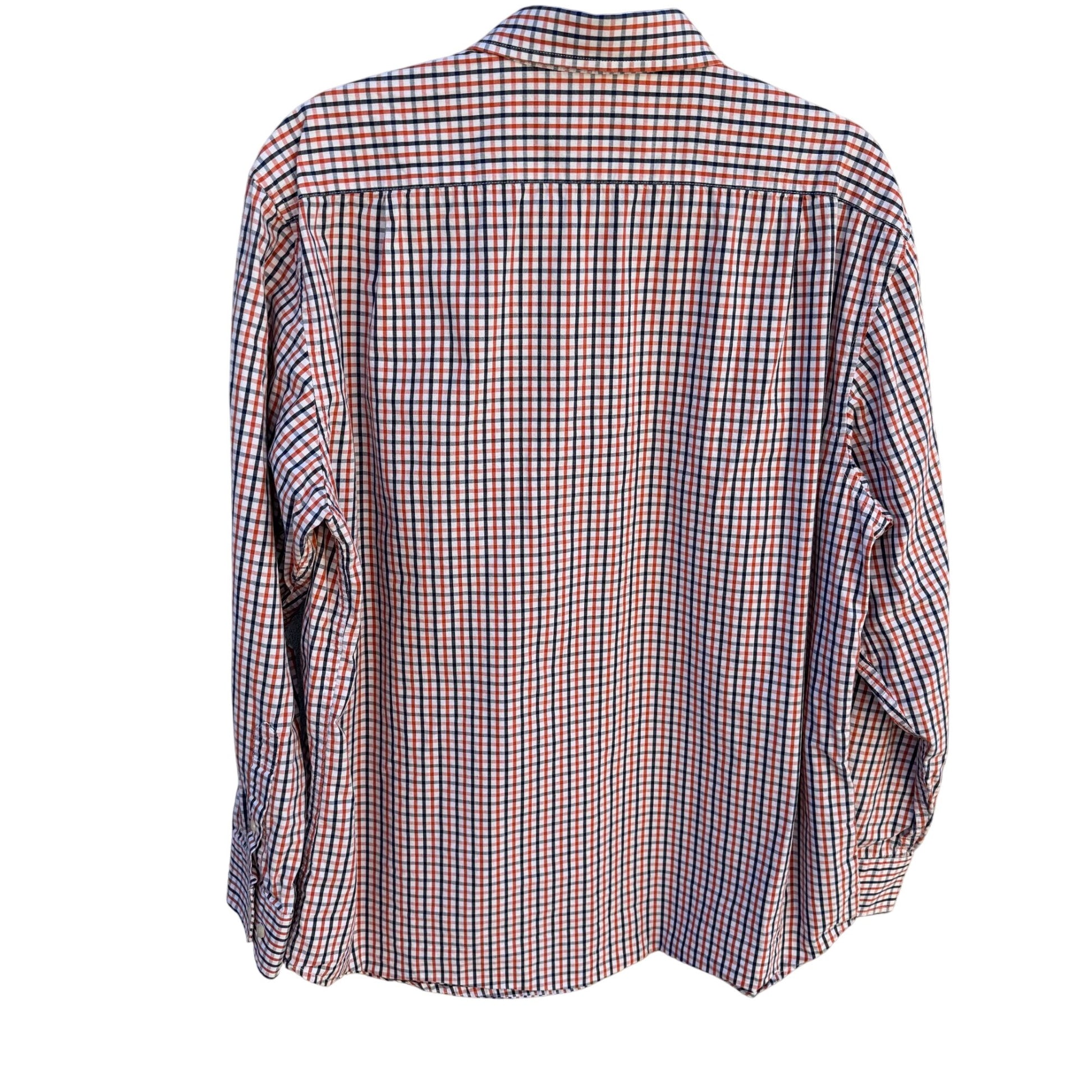 Izod Mens Long Sleeve Button Up Red/Navy/White Plaid Cotton Classic Fit Shirt L