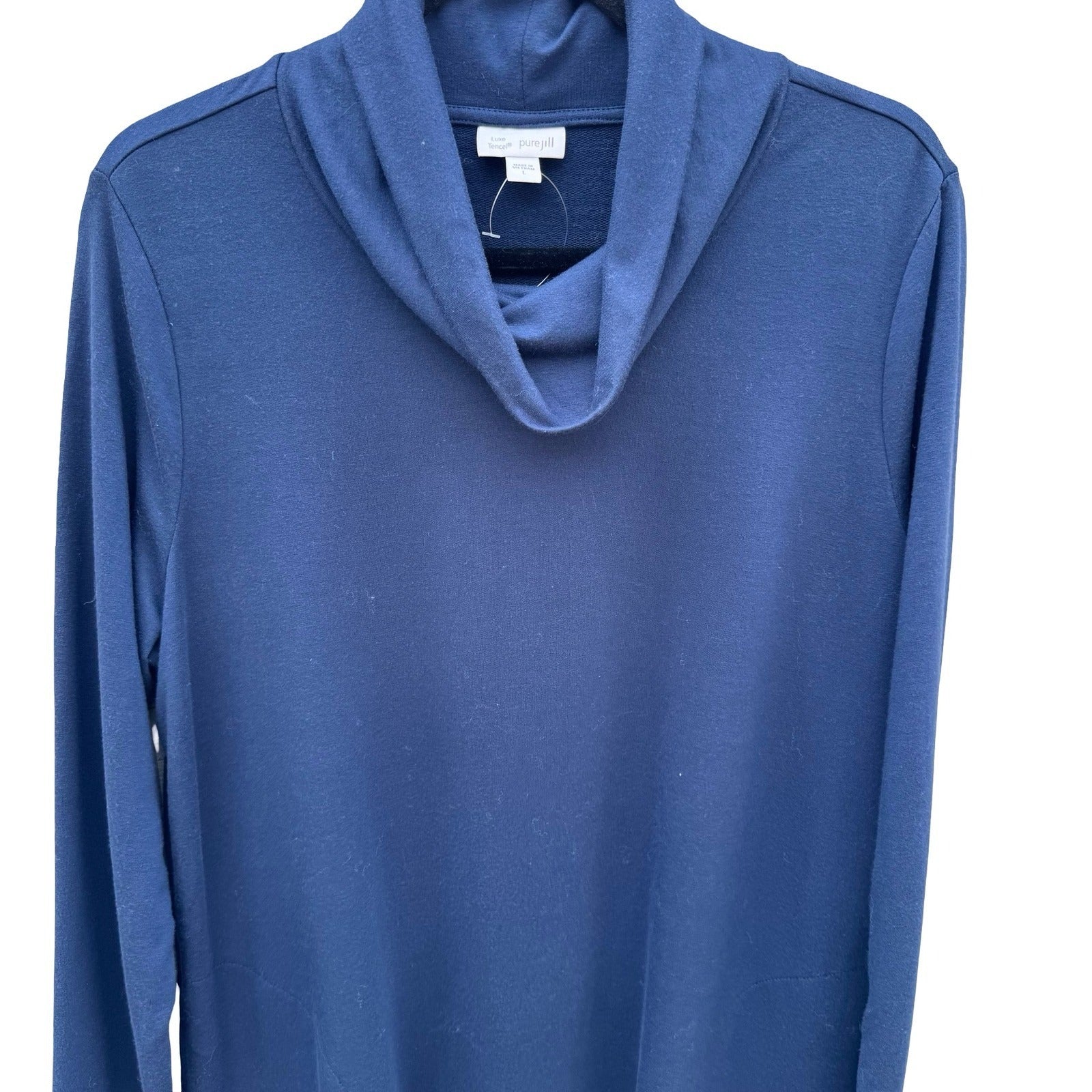J Jill Pure Jill Luxe Tencel Cowl Neck Tunic Sweater Navy Pockets Womens Large