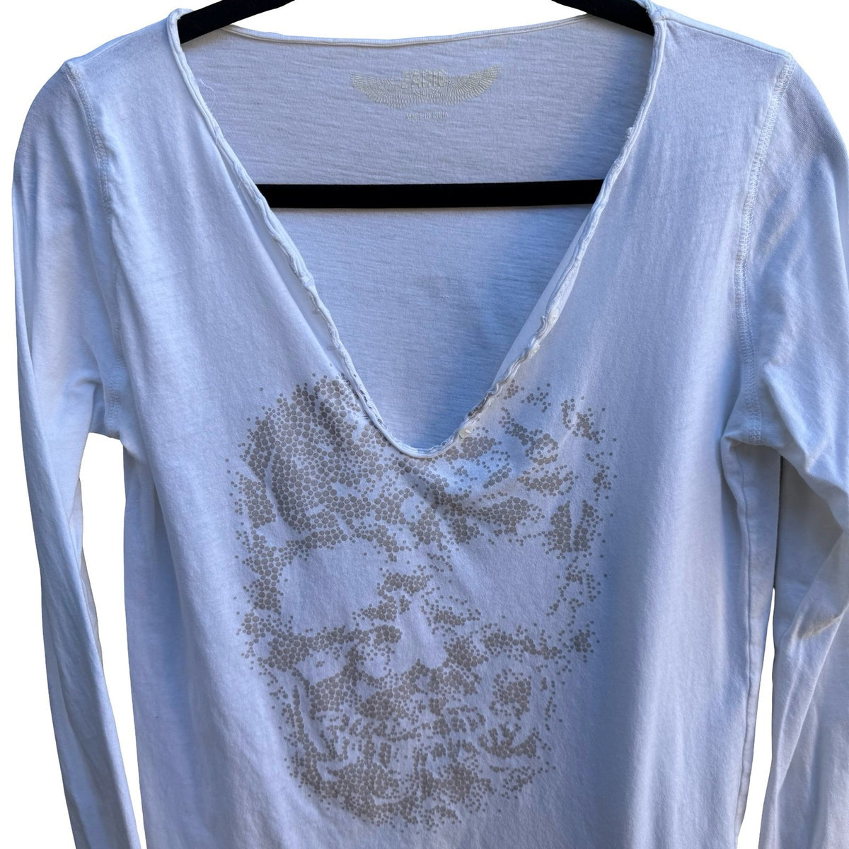 Zadig & Voltaire Glitter Skull Grunge Rocker Alt Gothic Long Sleeve Tee White M