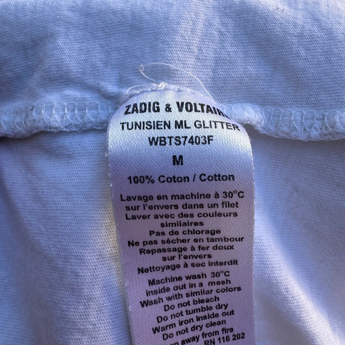 Zadig & Voltaire Glitter Skull Grunge Rocker Alt Gothic Long Sleeve Tee White M