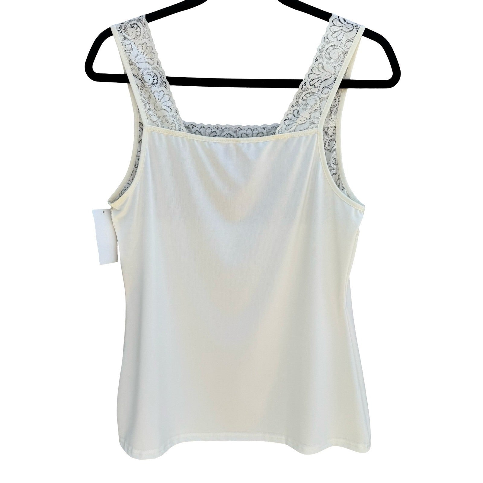 Cinema Etoile Ivory Lace Trim Camisole Square Neck Tank Top L NEW Soft Romantic