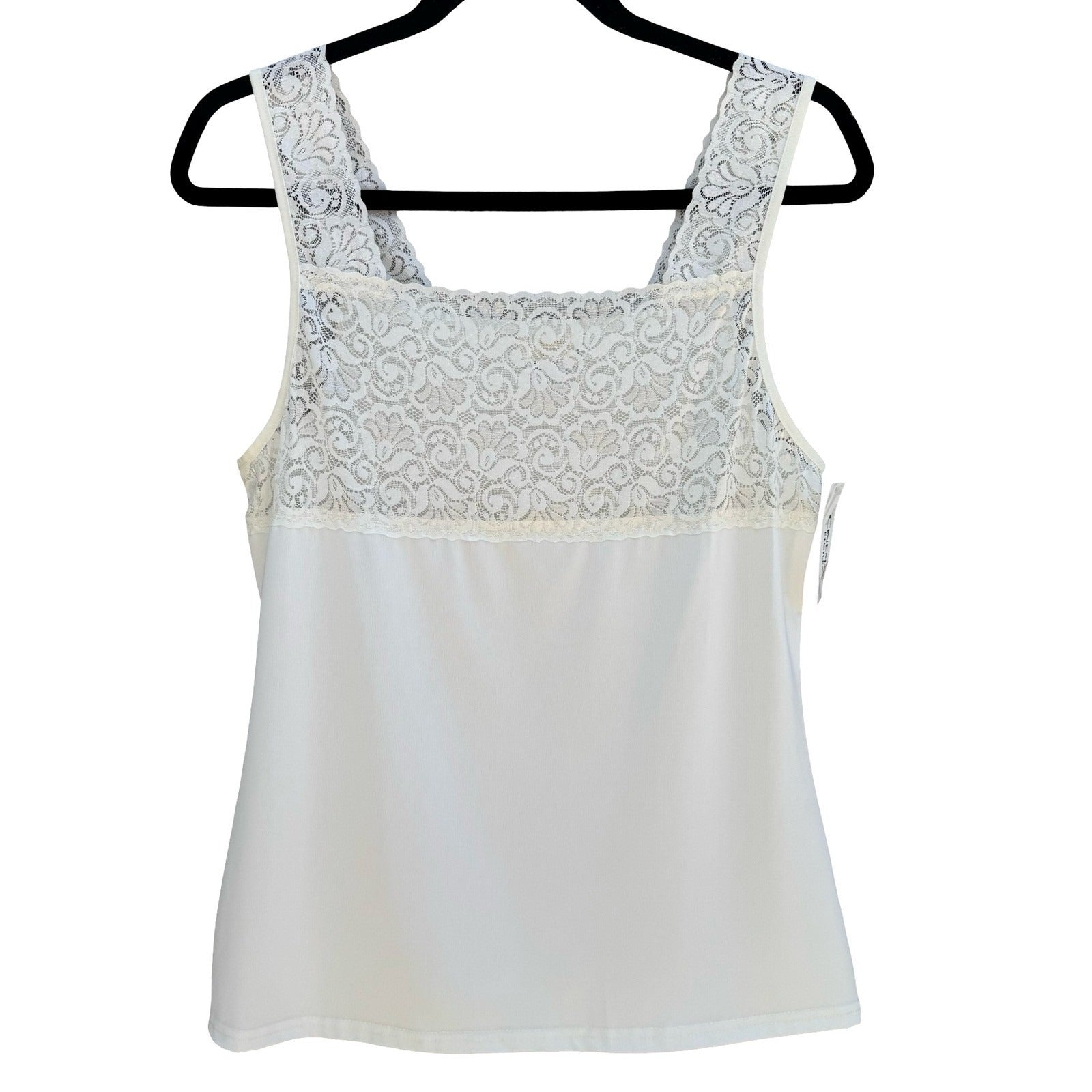 Cinema Etoile Ivory Lace Trim Camisole Square Neck Tank Top L NEW Soft Romantic