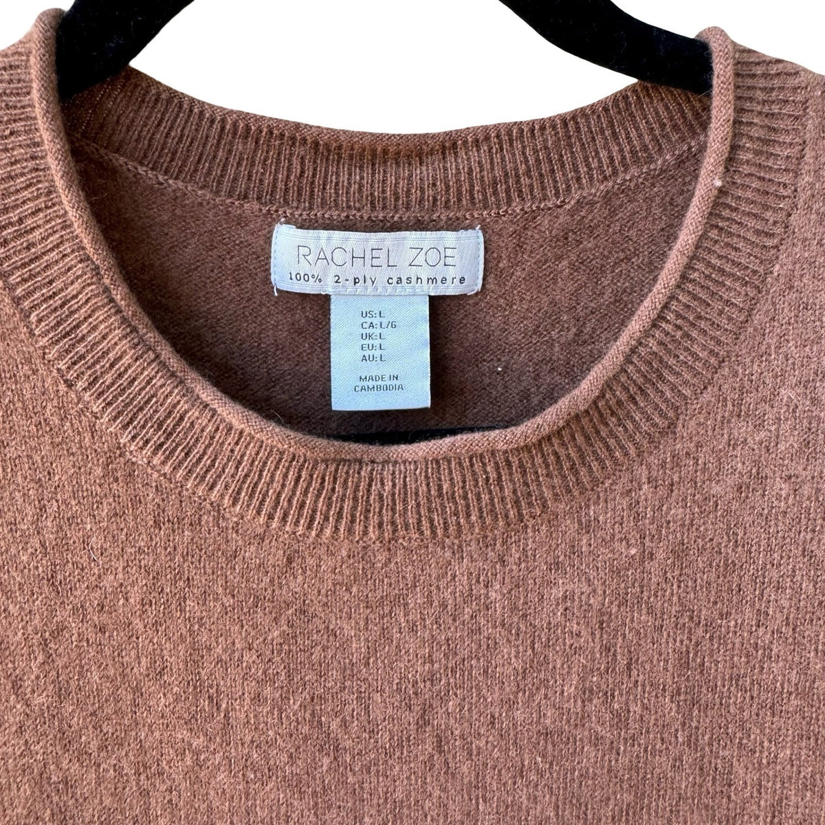 Rachel Zoe Cashmere 2-Ply Knit Quiet Luxury Minimalist Earthy Sweater Brown L