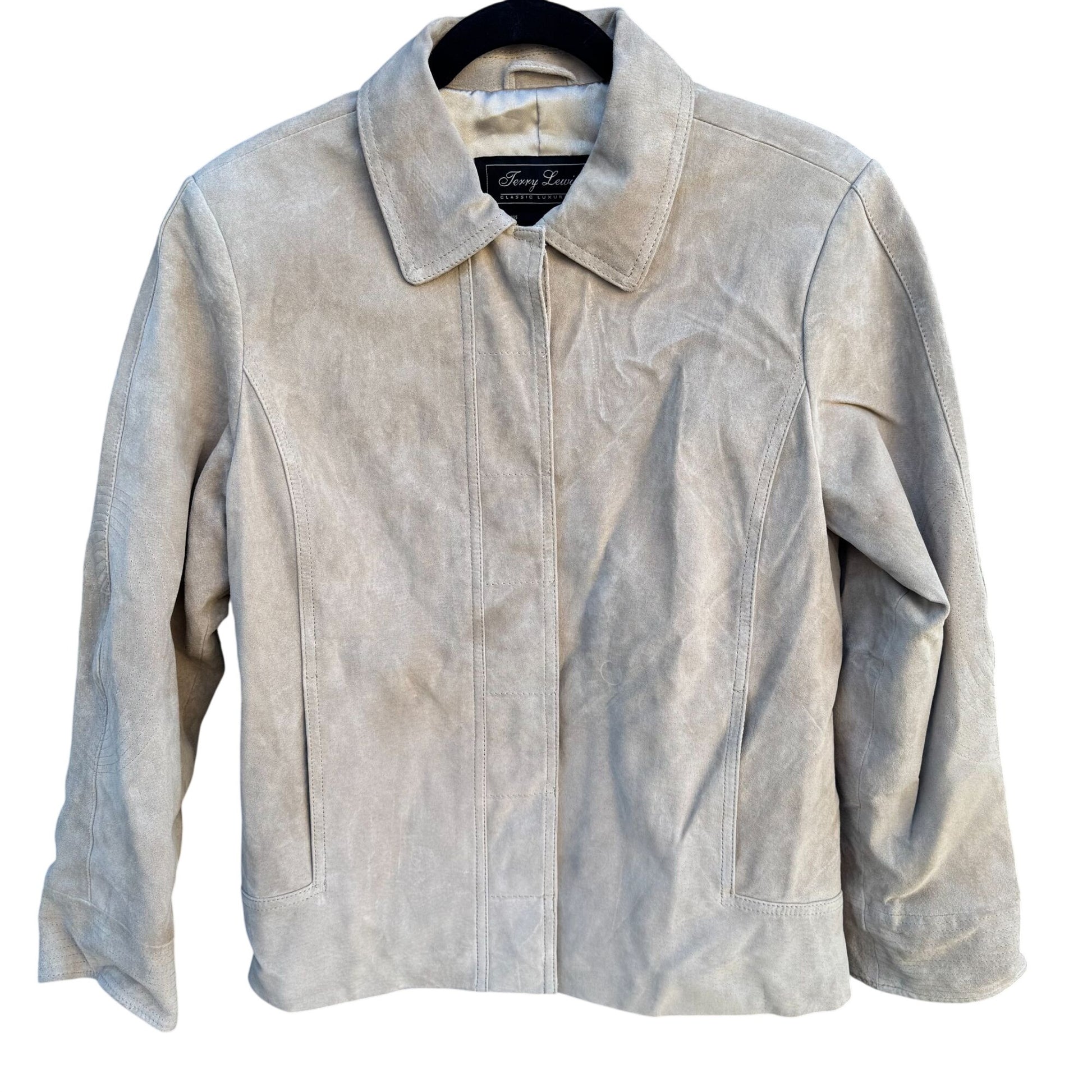 Terry Lewis Vintage Womens Beige Suede Leather Luxury Blazer Jacket 8P Regency