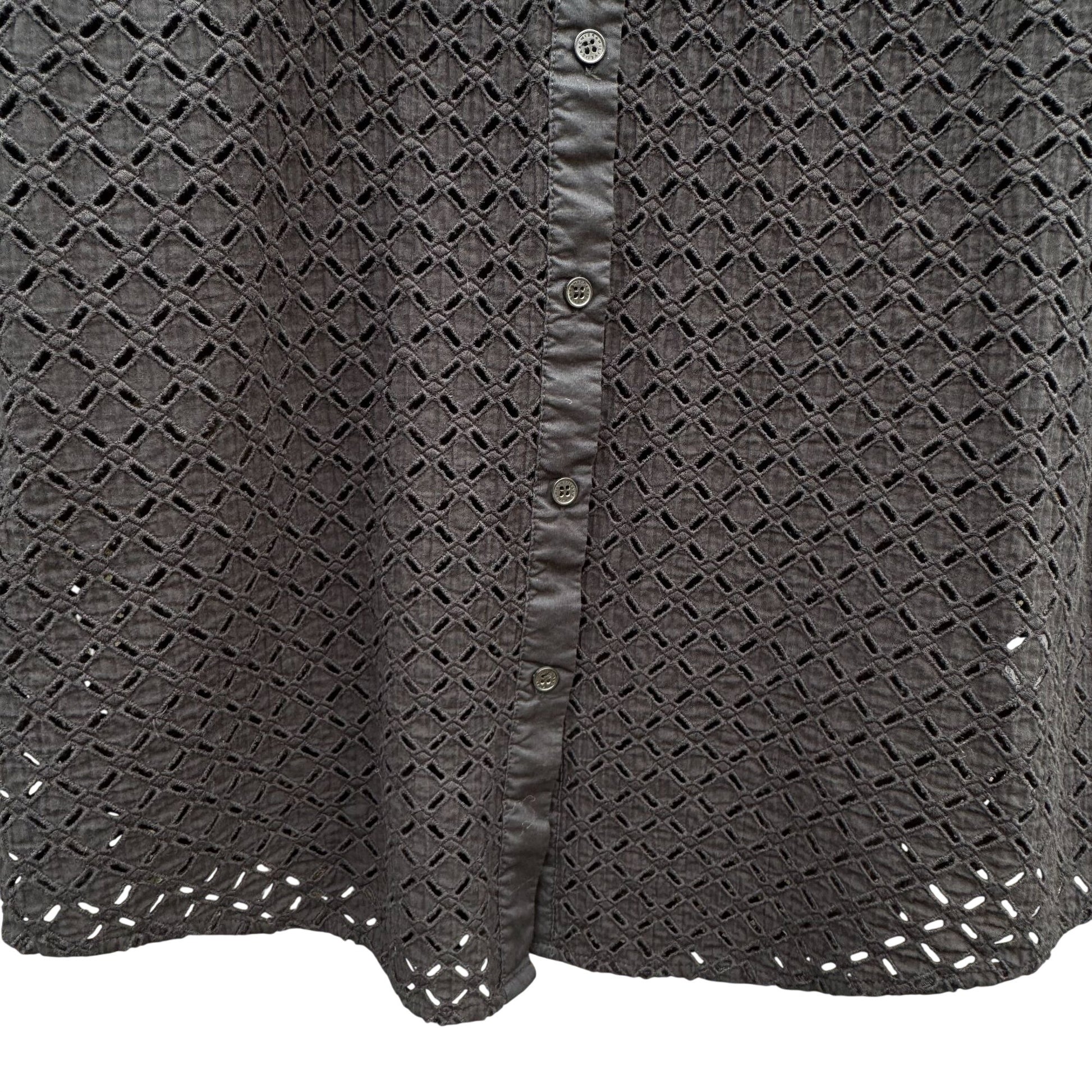 Isaac Mizrahi Black Eyelet Embroidered Sheer Boho Button-Up Long Sleeve Shirt L