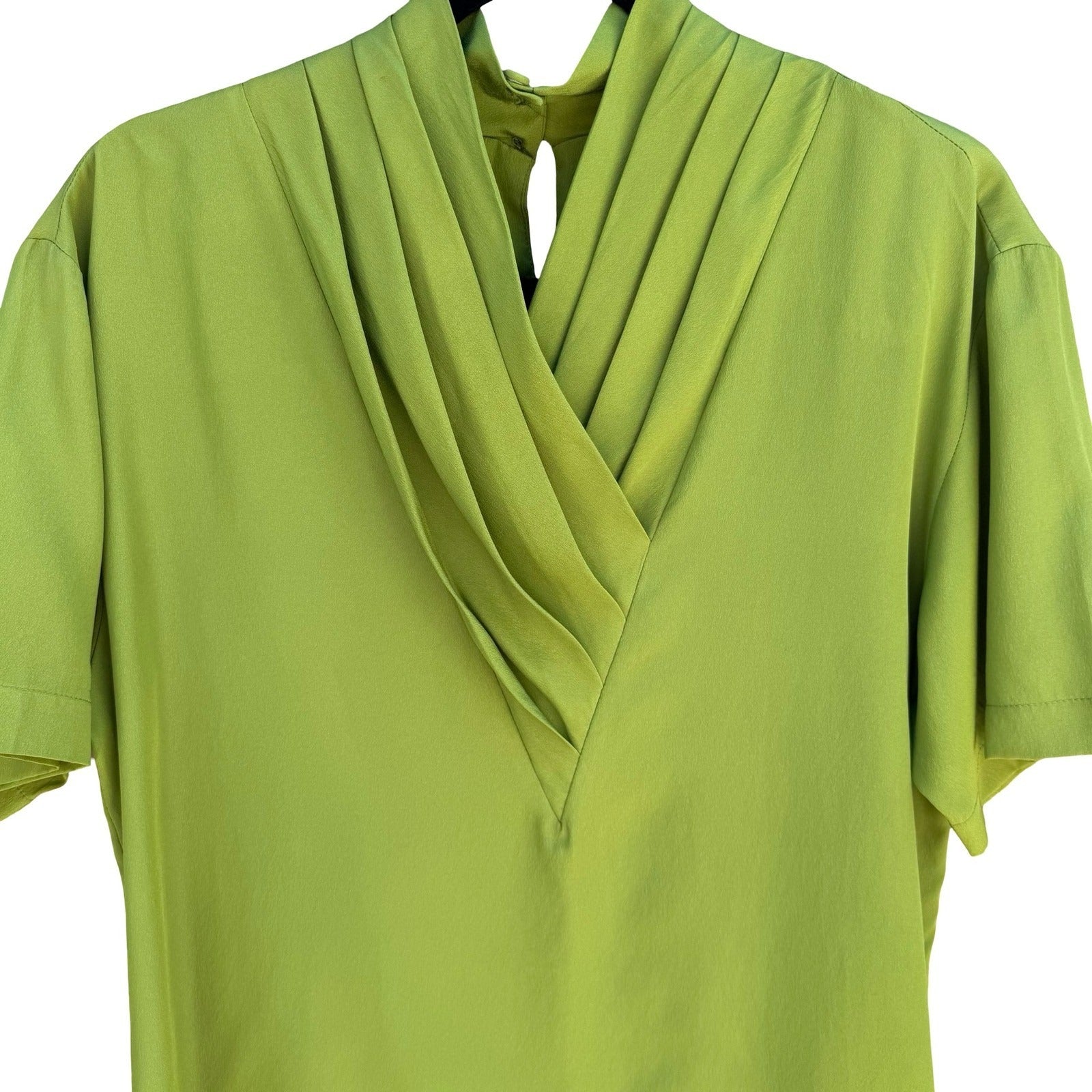 Alexandria Vintage 90s Pleated Draped V-Neck Keyhole Statement Blouse Womens 8