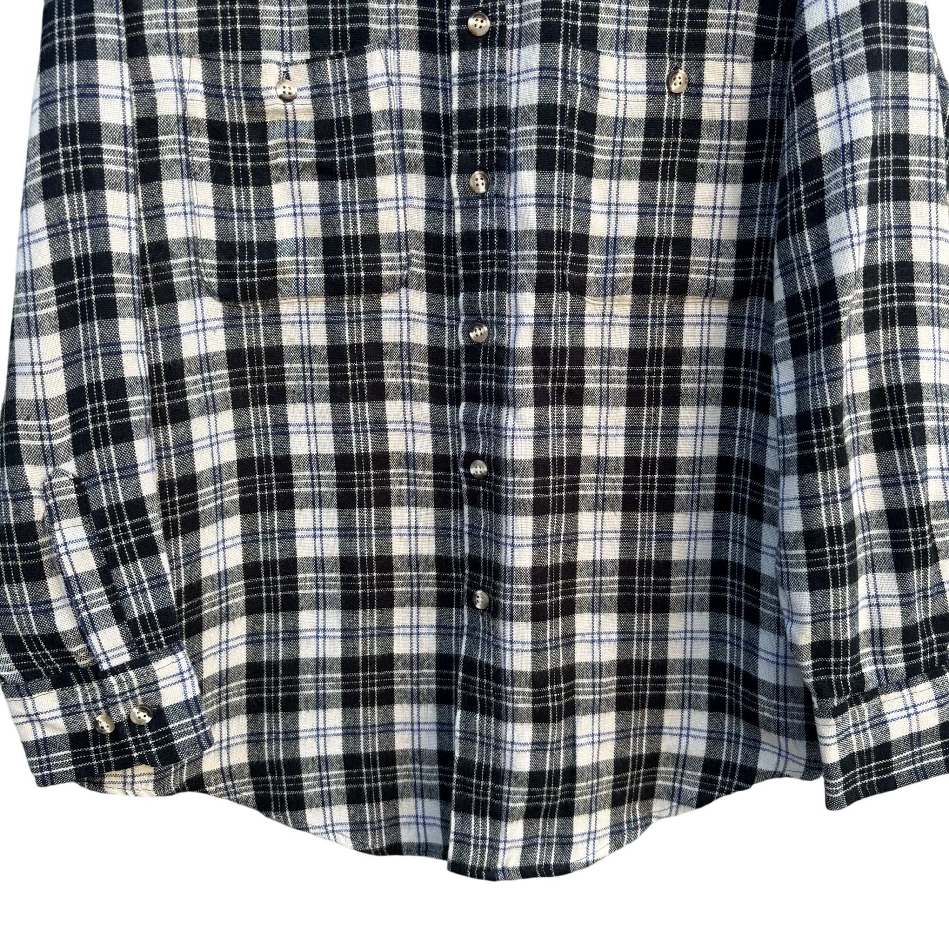 Windridge Mervyns Vintage Plaid Grunge Retro Mens Black White Flannel Shirt M