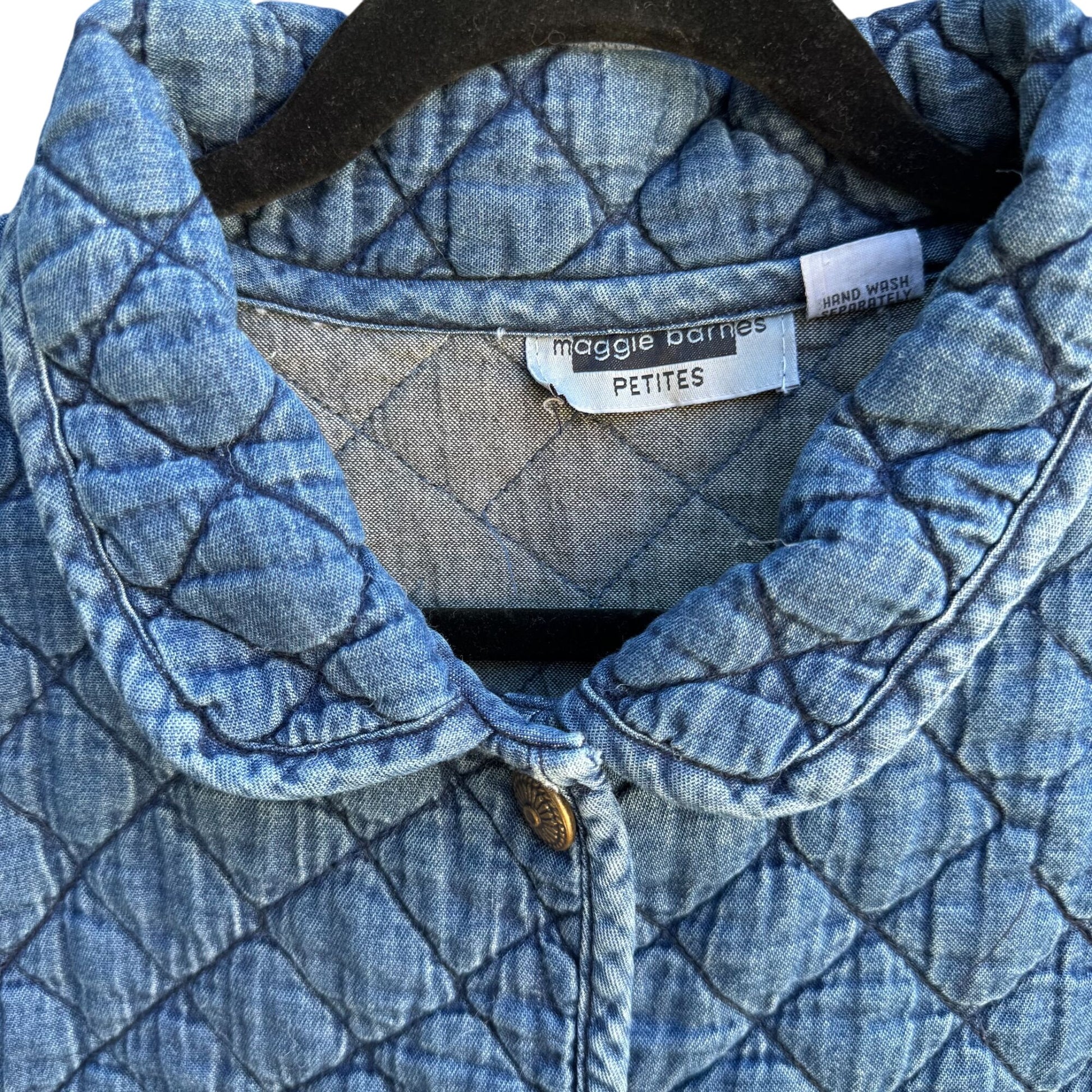 Maggie Barnes Petites Vintage Womens Floral Embroidery Quilted Denim Jacket 26WP