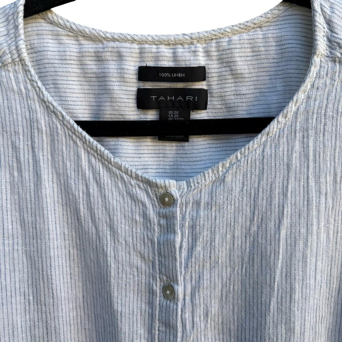 Tahari Coastal Lagenlook Striped Linen Nautical Roll Tab Tunic Top Blue Women 2X