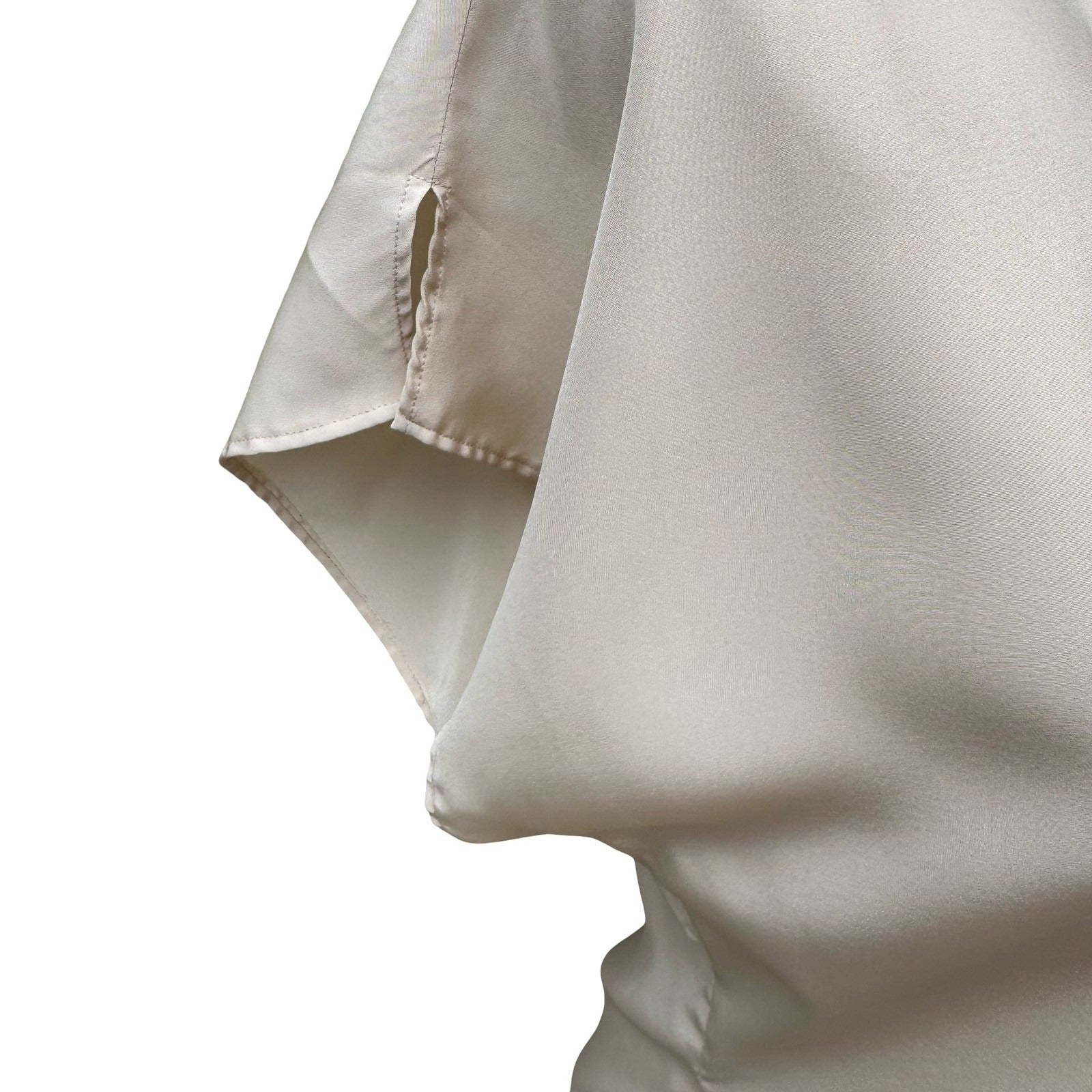 Espresso Vintage 90s Champagne Beige Satin Button Up Blouse Notched Neck Size 6