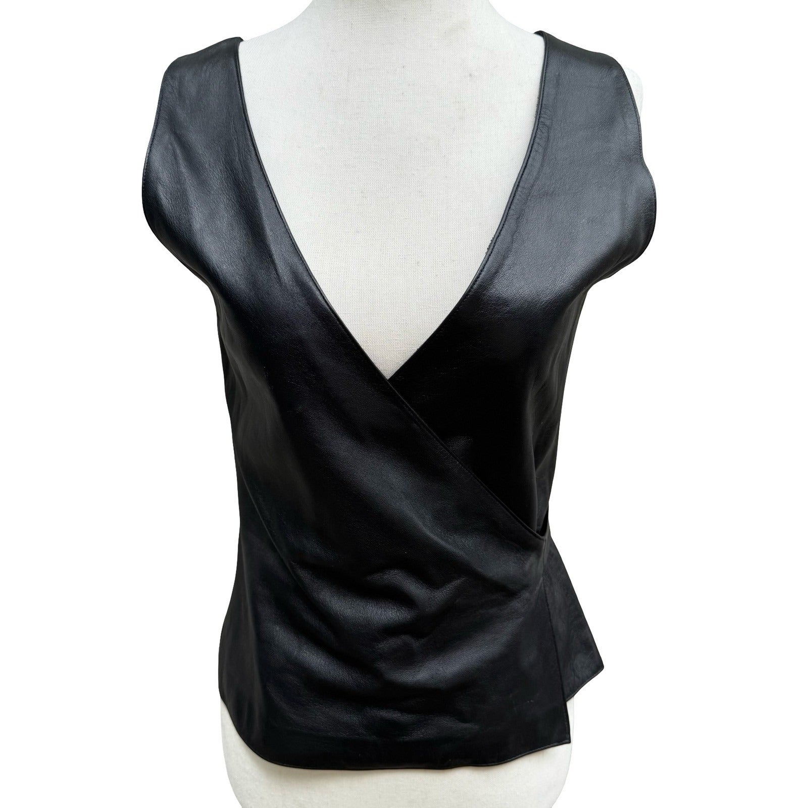 BCBG Max Azria Y2K 90s Biker Chic Edgy Moto Goth Luxury Leather Wrap Top Vest S