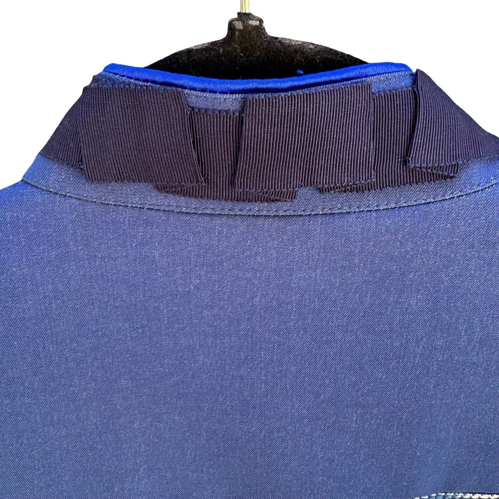 T Tahari Woven Textured Structured Tailored Blazer Mandarin Collar Jacket Blue 2