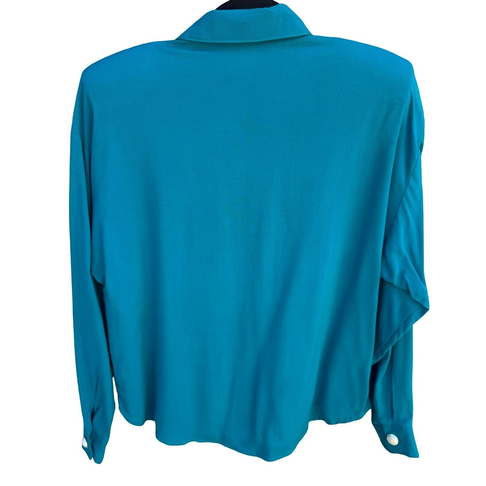 Mirrors Vintage Teal Blue Long Sleeve Button Down Blouse Shoulder Pads Small NWT