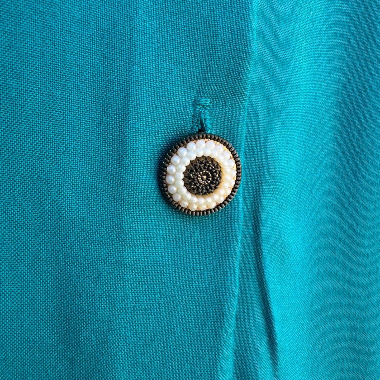 Mirrors Vintage Teal Blue Long Sleeve Button Down Blouse Shoulder Pads Small NWT