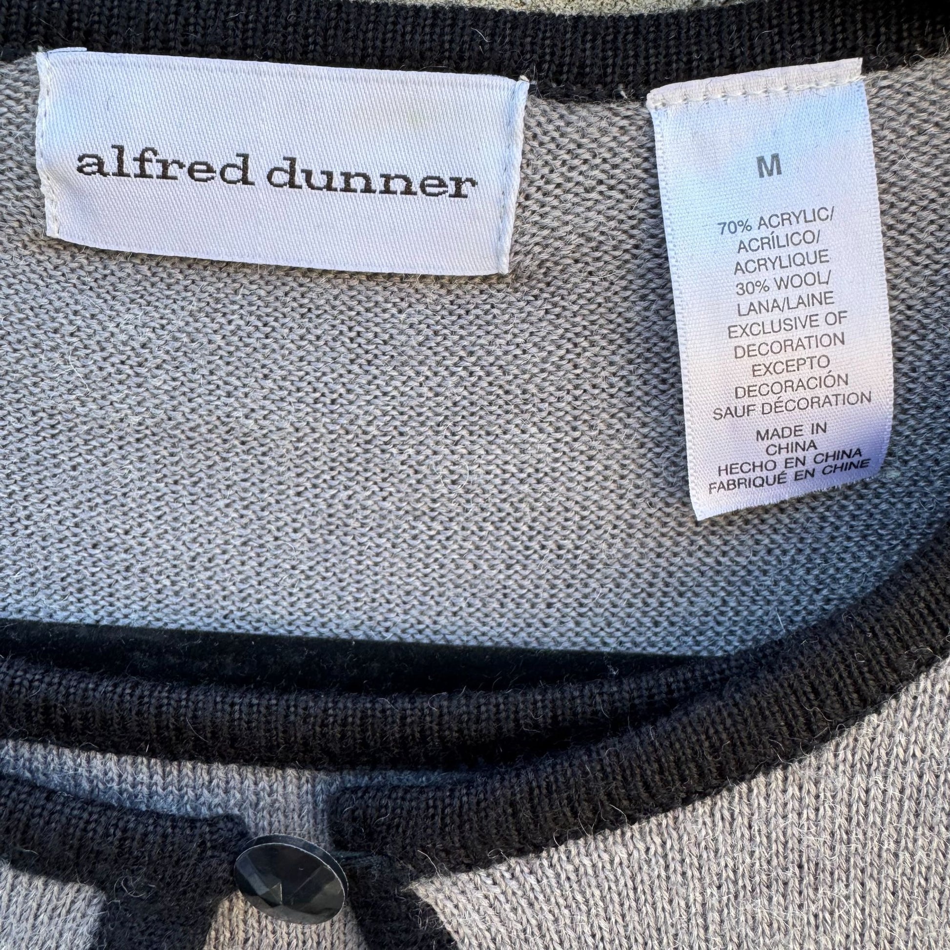 Alfred Dunner Vintage Womens Gray Cardigan Sweater Floral Embroidery Beaded M