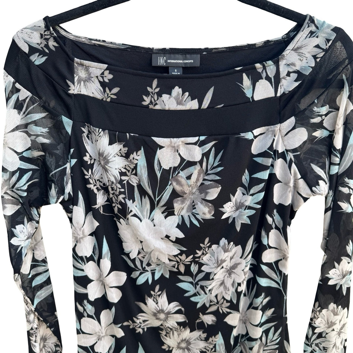 INC International Concepts Y2K Whimsigoth Fairy Floral Mesh Boat Neck Blouse S