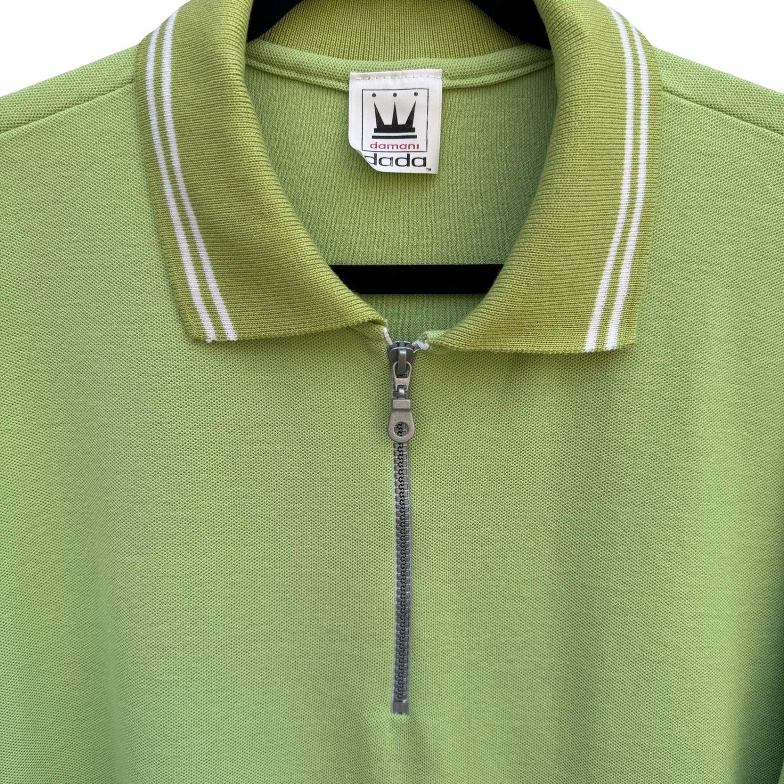Damani Dada Supreme Vintage Lime Green Quarter Zip Polo Shirt Mens XL Made USA