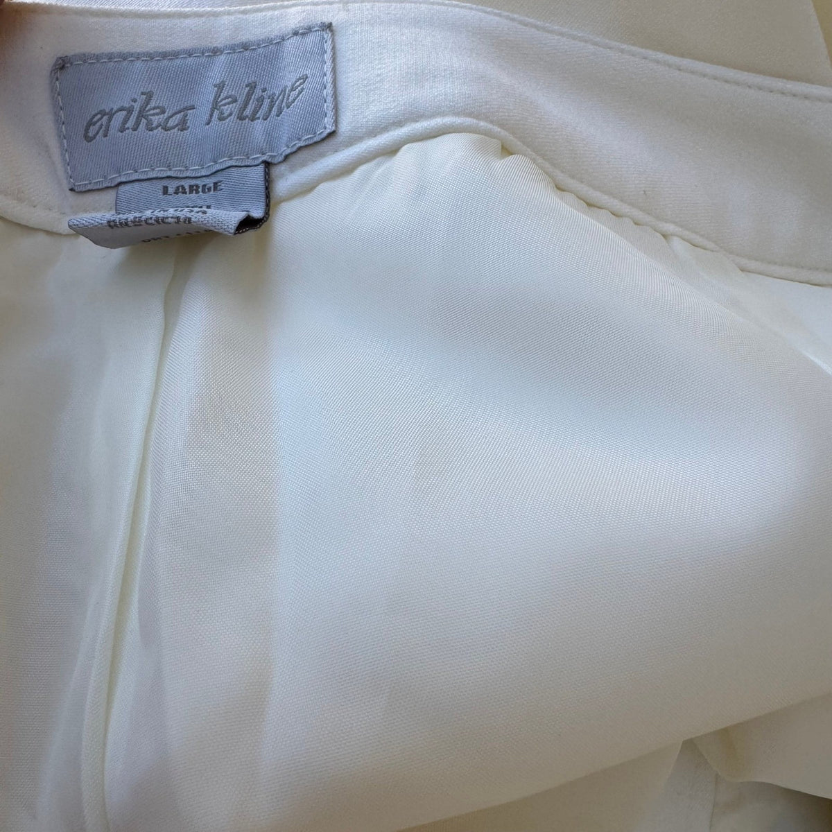 Erika Kline Minimalist Satin Trim Straight Leg Dress Pants Trousers White L NEW