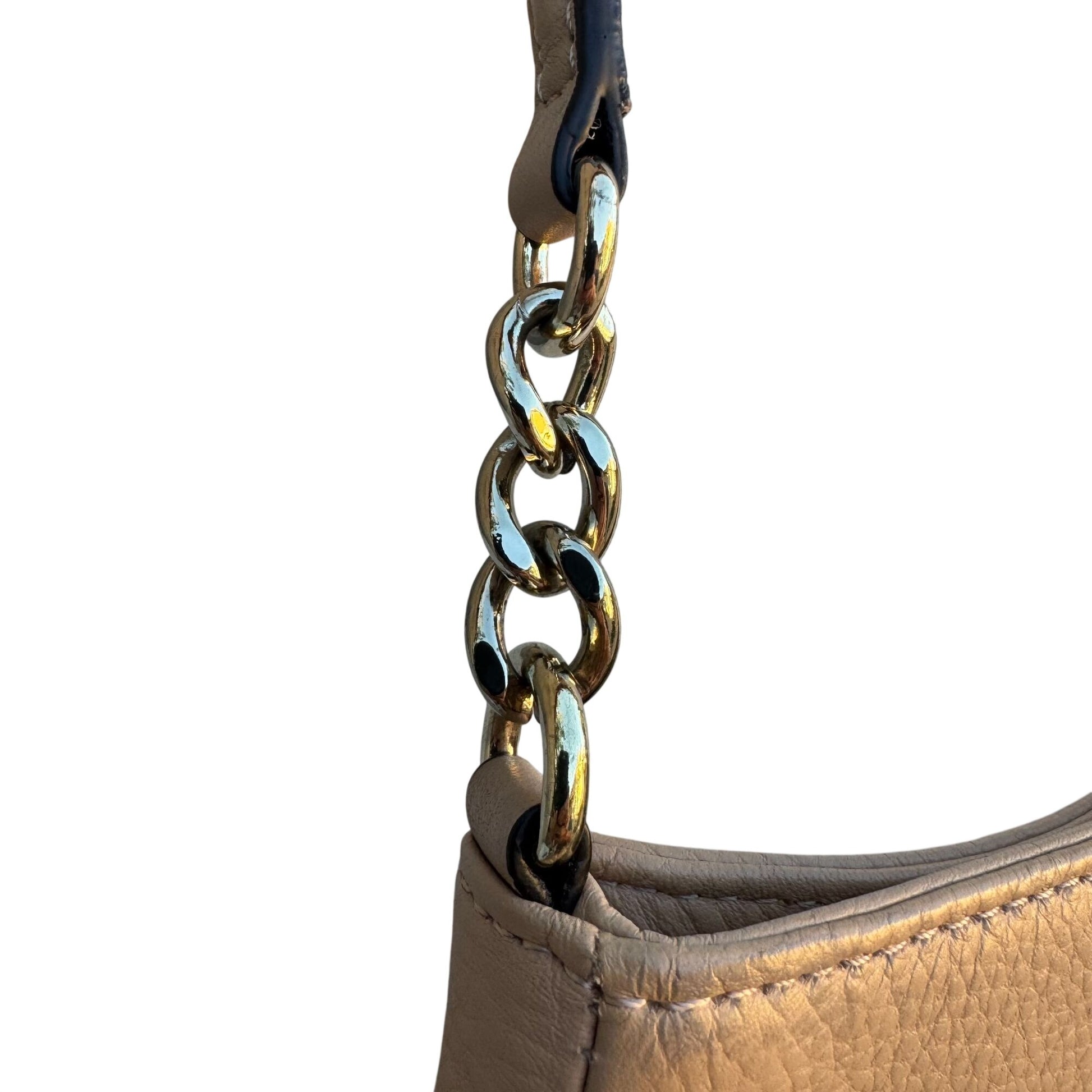 Calvin Klein Quilted Tan Leather Shoulder Bag Gold Hardware Handbag Purse Preppy