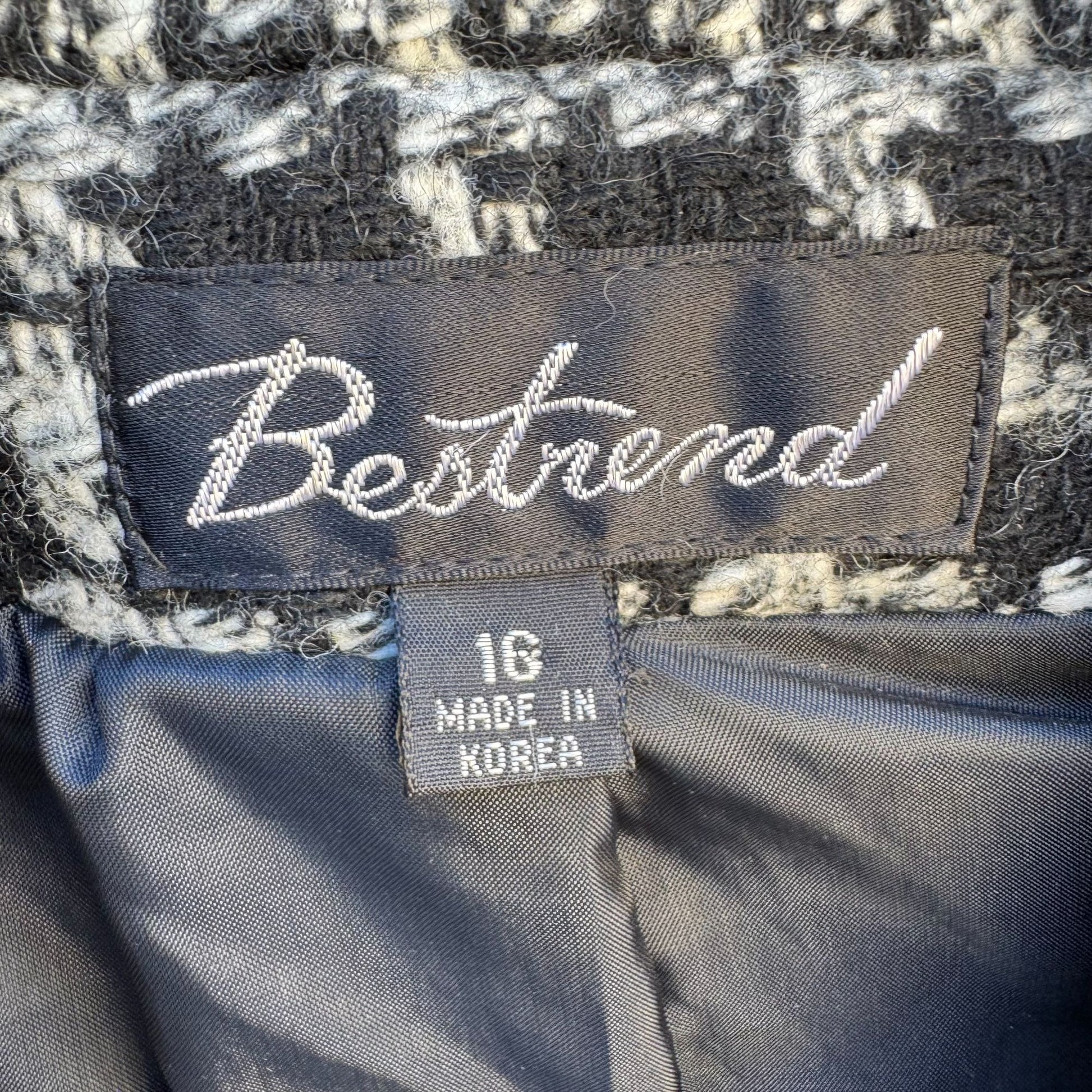 Bestrend Vintage Black & White Houndstooth Wool Blend Chic Outerwear Dress Coat