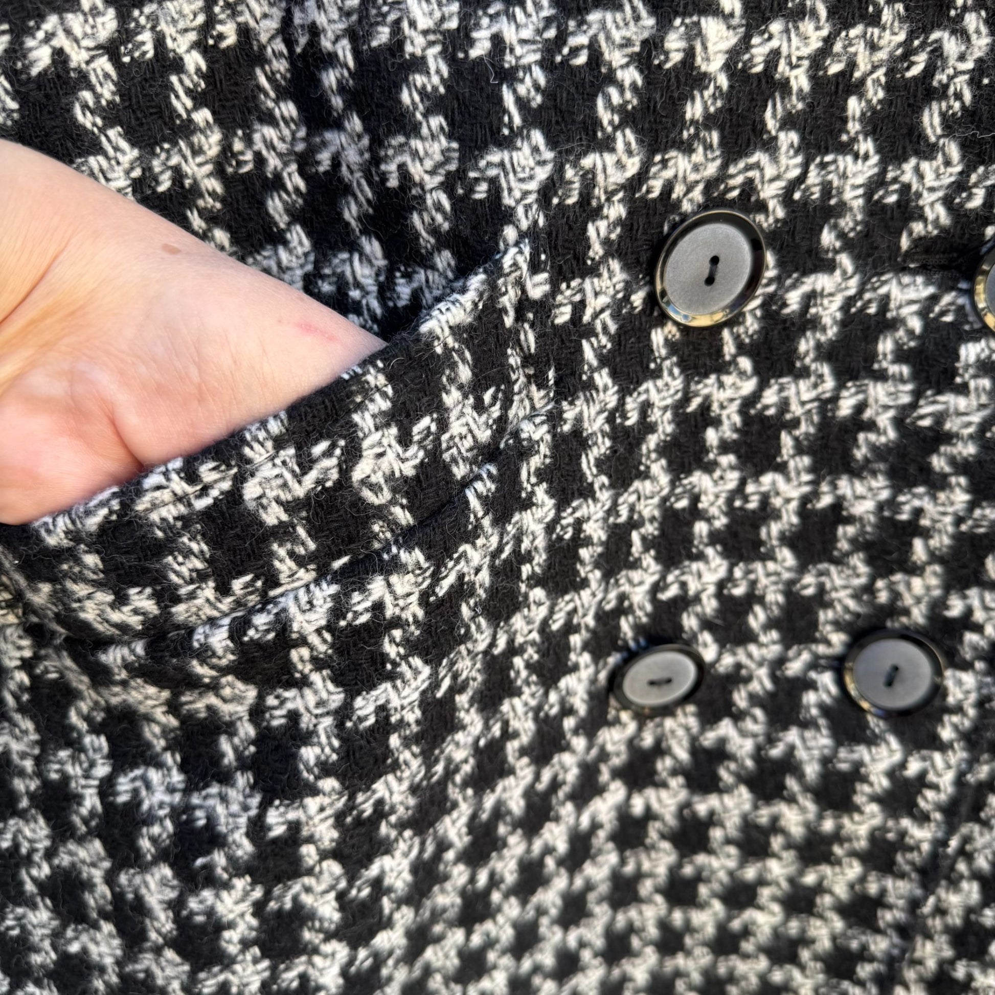 Bestrend Vintage Black & White Houndstooth Wool Blend Chic Outerwear Dress Coat