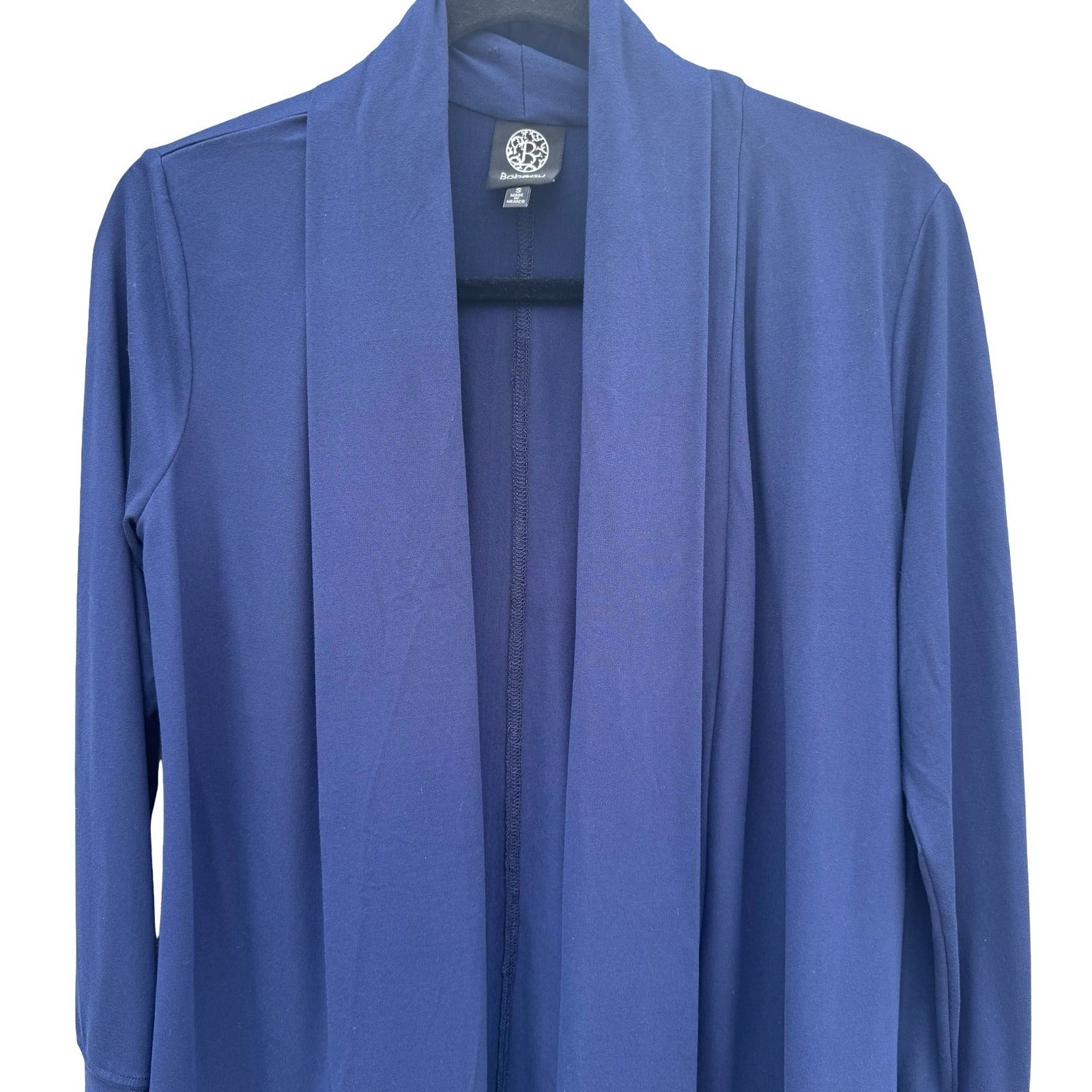 Bobeau Womens Navy Blue Open Front Shawl Collar Draped Knit Cardigan Size Small
