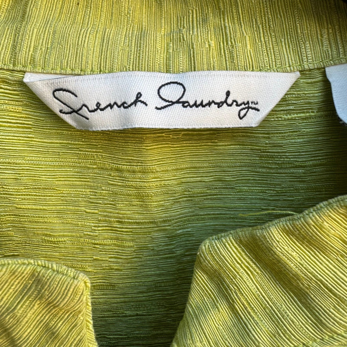 French Laundry Lime Green Silk Linen Sleeveless Mandarin Band Collar Blouse S