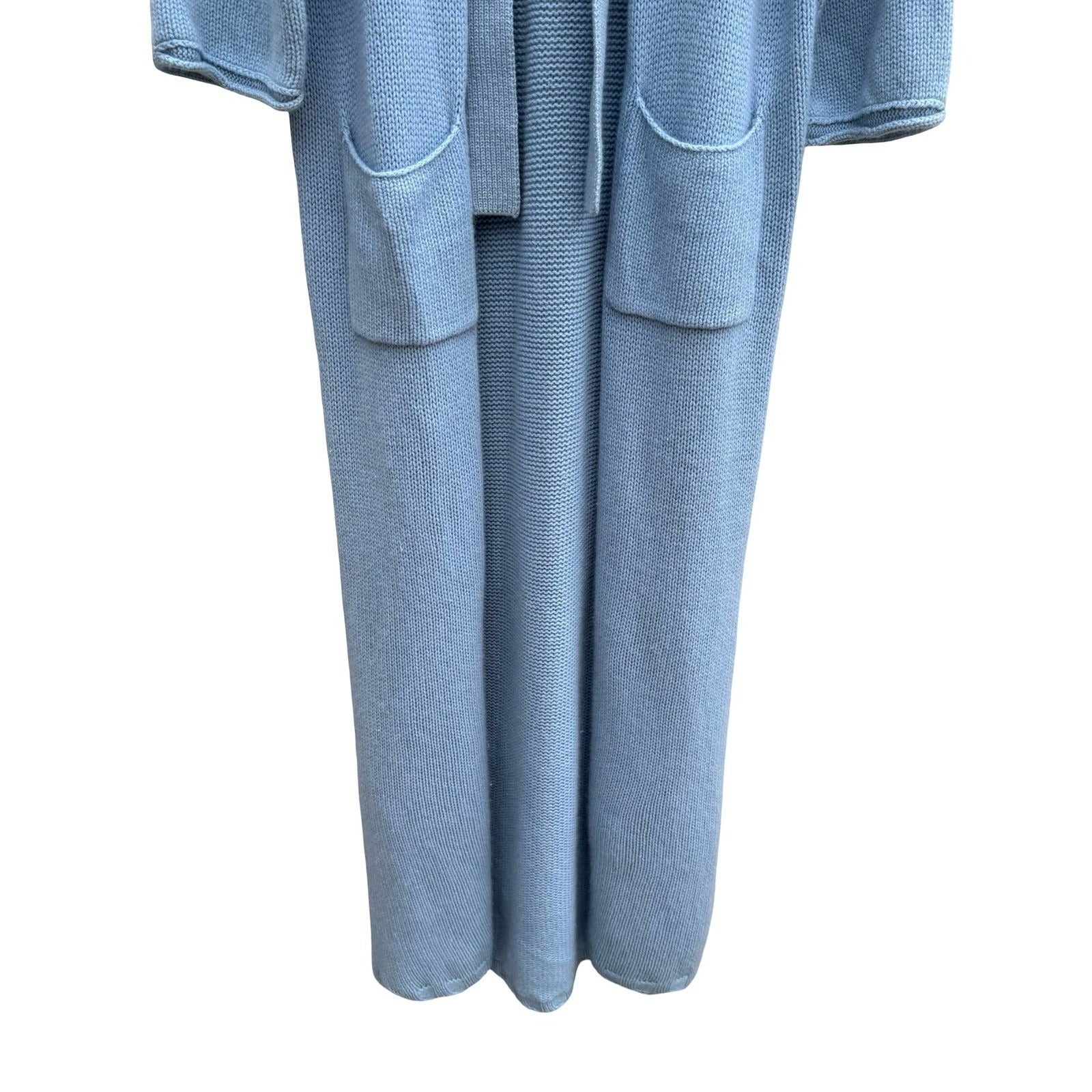 Neiman Marcus Cashmere Duster Cardigan Pastel Blue Longline Open Front Sweater L