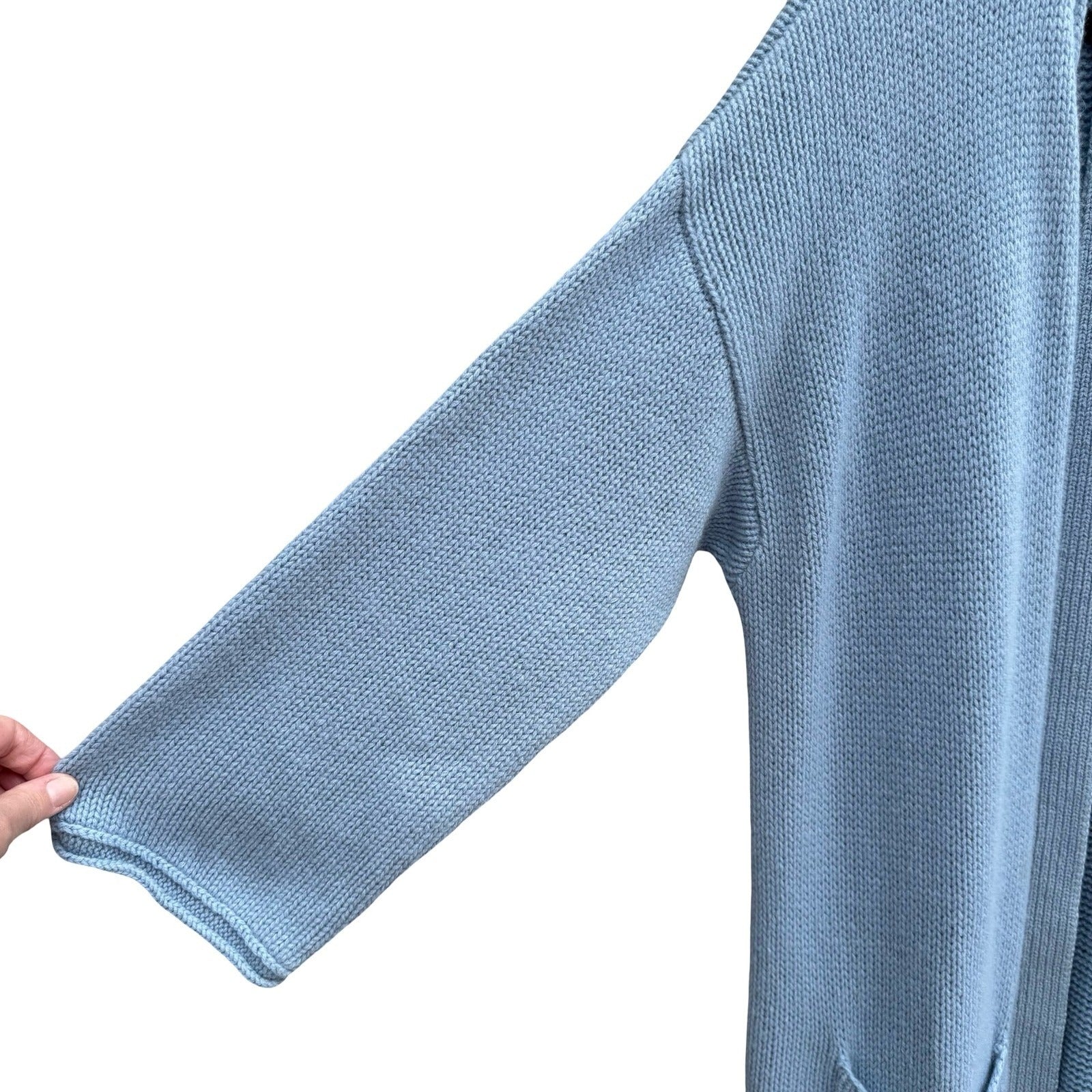 Neiman Marcus Cashmere Duster Cardigan Pastel Blue Longline Open Front Sweater L